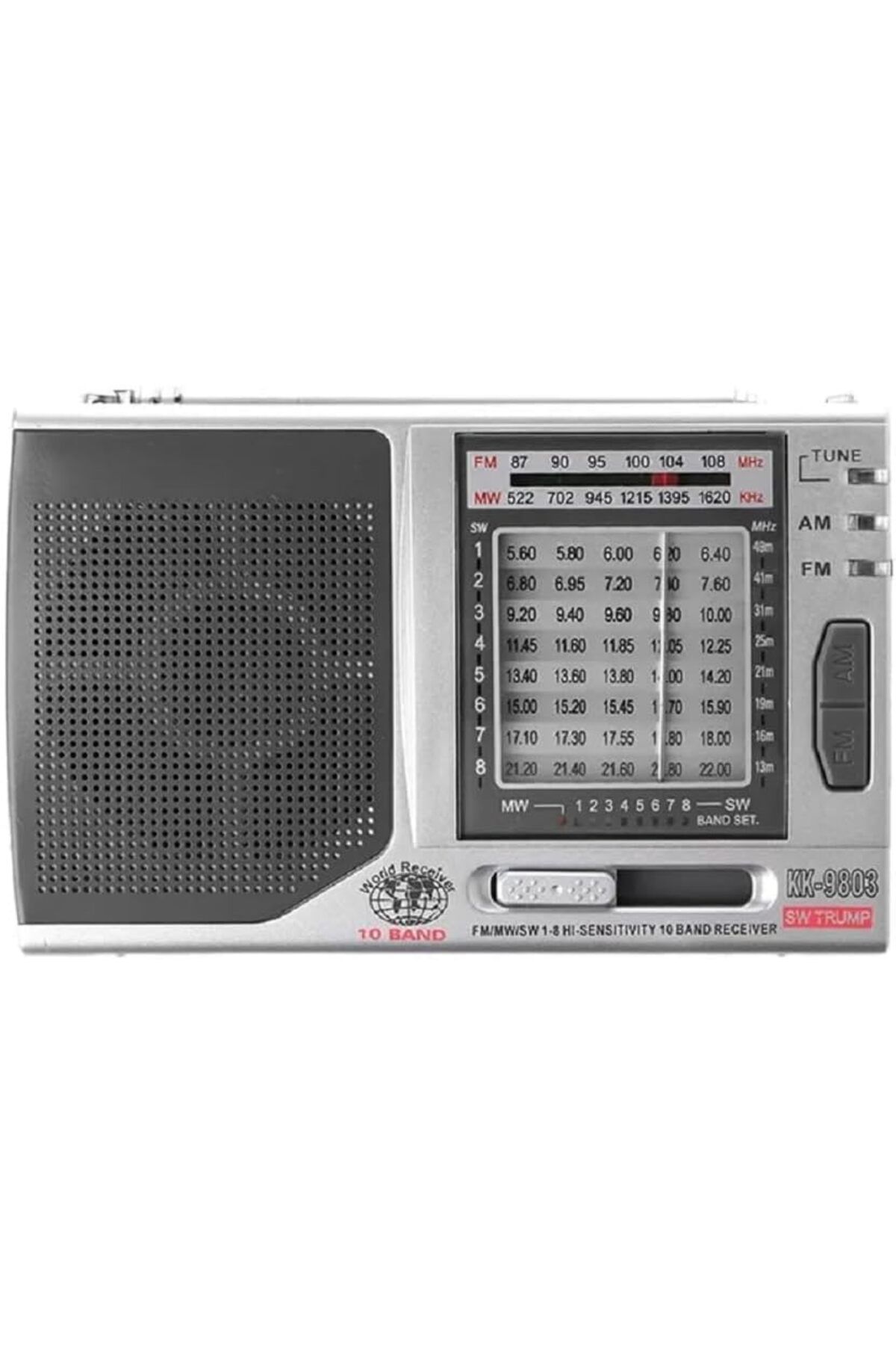 NcK KK-9803 Taşınabilir FM Radyo Küçük Boy Cep Radyosu Pilli Radyo FM/MW/SW1 10 Band Radyo