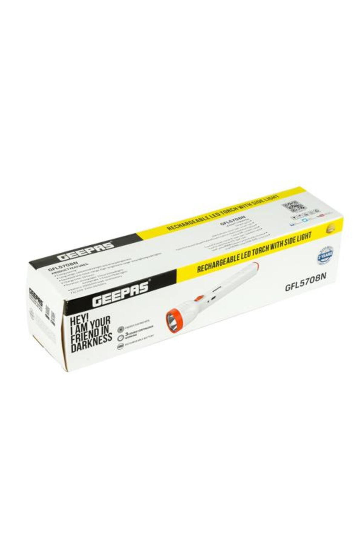 Geepas-Rechargeable LED Torch with Side Light- Rechargeable Lead-Acid Battery and Easy to Use 7