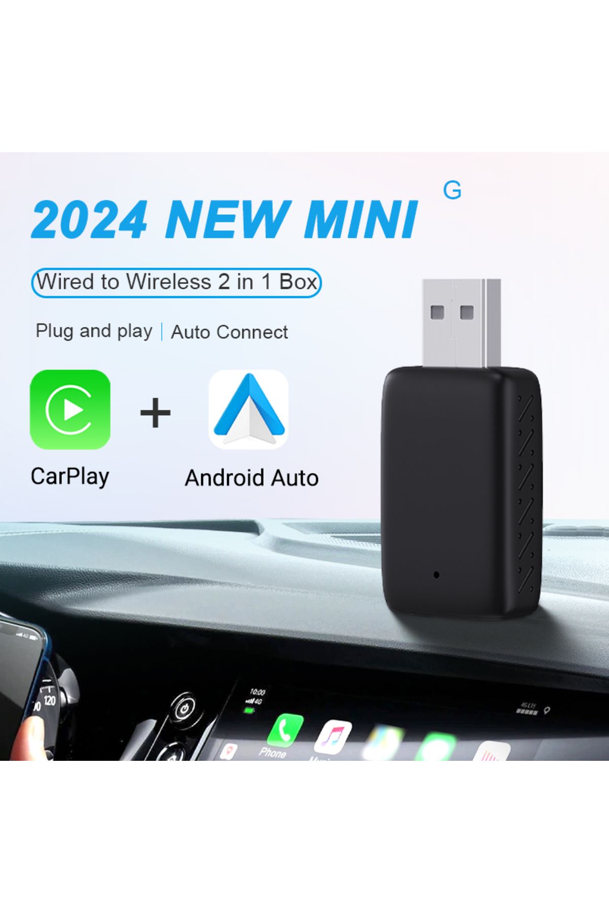 Choice-Black New Mini 2in1 Wireless Carplay Adapter And Android Auto Wireless Adapter Plug And Play Wired 1
