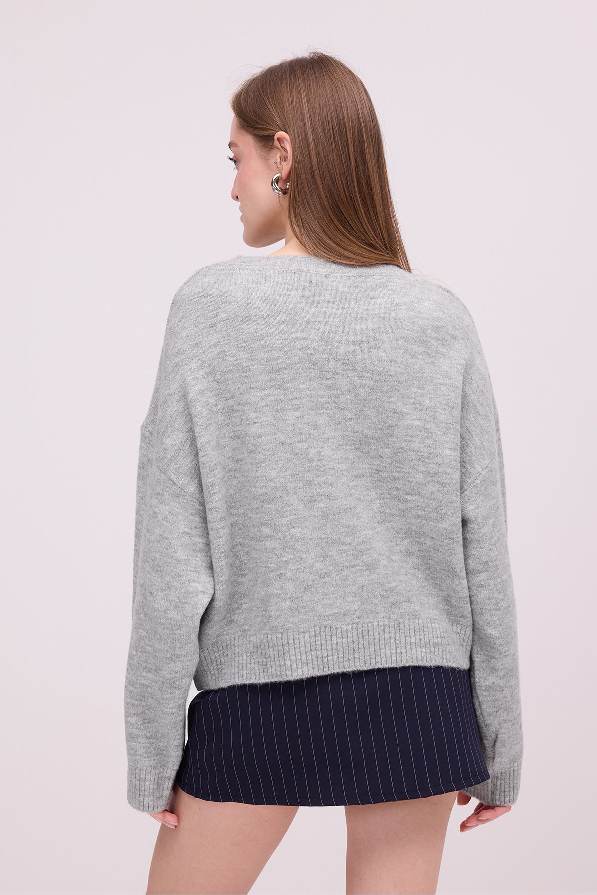 Addax-Crew Neck Star Pattern Knitwear Sweater K3450-A7 5