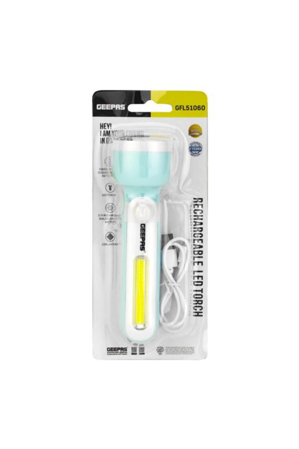 Geepas-Rechargeable LED Torch- Sturdy Housing with COB and Hi-Power LED| 3 Hours Working Time 6