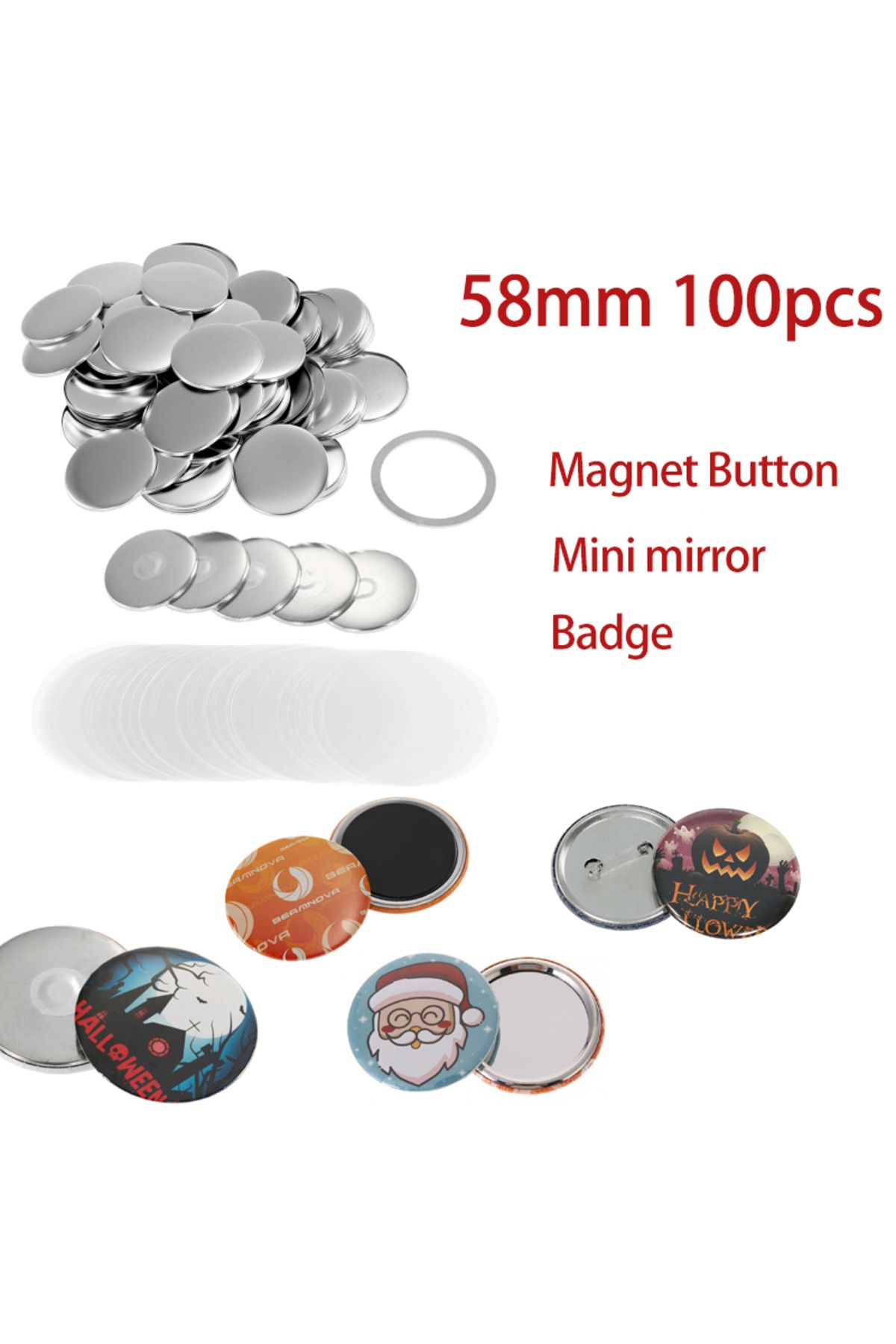 Choice-58mm 100set DIY Blank Pin Button Badge Material Whiteboard Fridge Magnets Mini Morror Making Part... 8