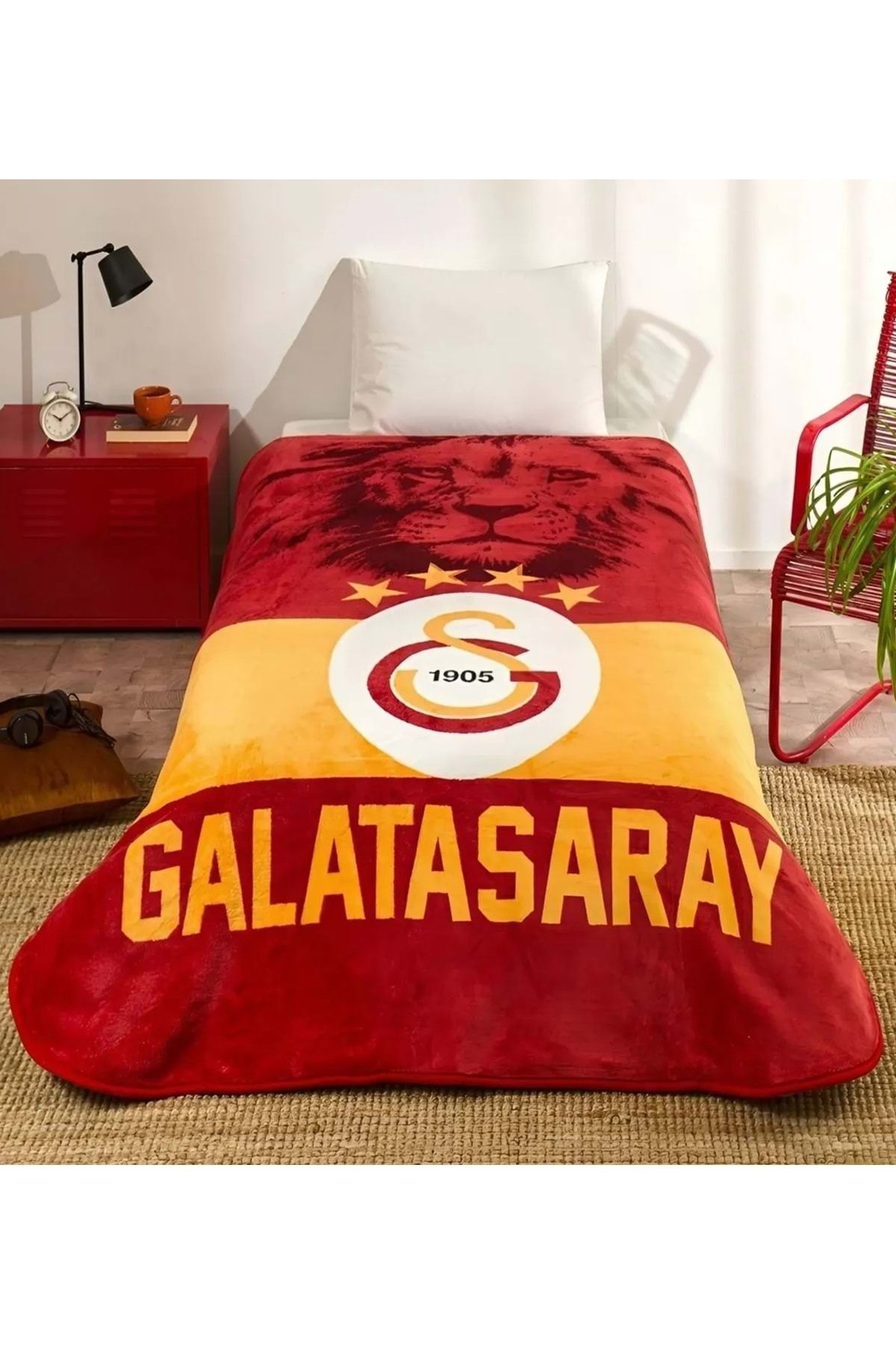 Taç Taç Taraftar Lisanslı Tek Kişilik Battaniye (160x220)-GALATASARAY KLASİK ASLAN