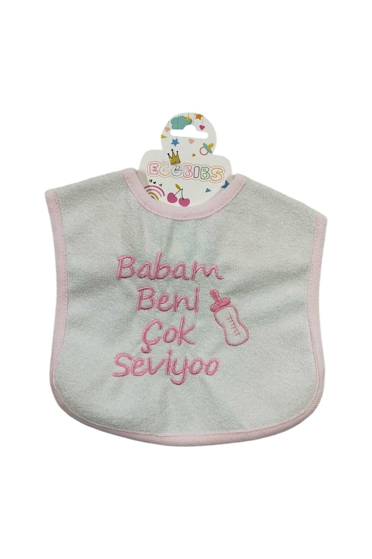 ECOBIBS Babam Beni Çok Seviyoo Yazılı Mama Önlüğü Pembe