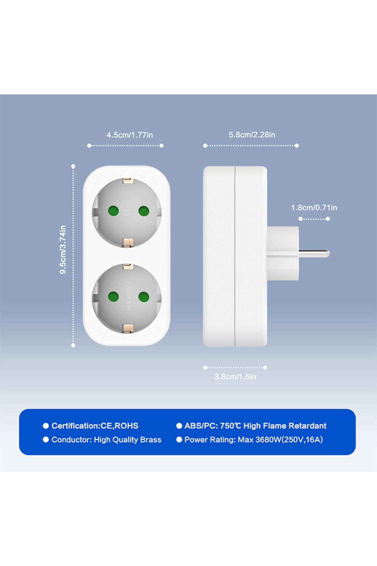 Choice-White Pack Of 3 Multiple Sockets Without Cable, Double Plug For Socket, 4000 W Portable Wall Plate S 2