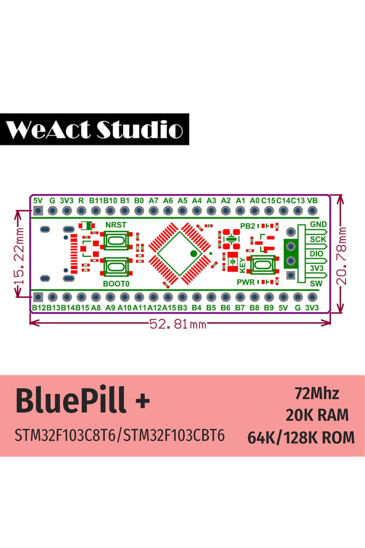 Choice-Stm32f103cbt6 Weact Stm32f103c8t6 Stm32f103cbt6 Stm32f103 Stm32f1 Bluepill Plus Arm Stm32 Minimum Sy 6
