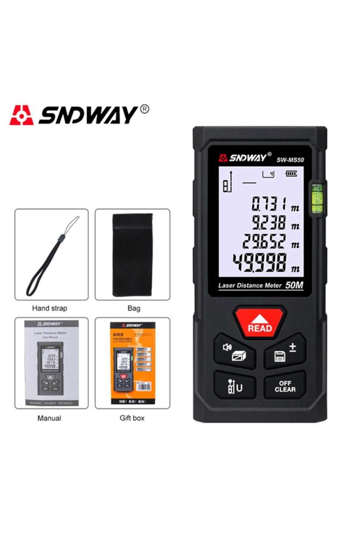 SNDWAY-جهاز قياس المسافة بالليزر 50 متر Sw-ms50 40 متر/50 متر/120 متر شريط قياس رقمي دقيق مع 1