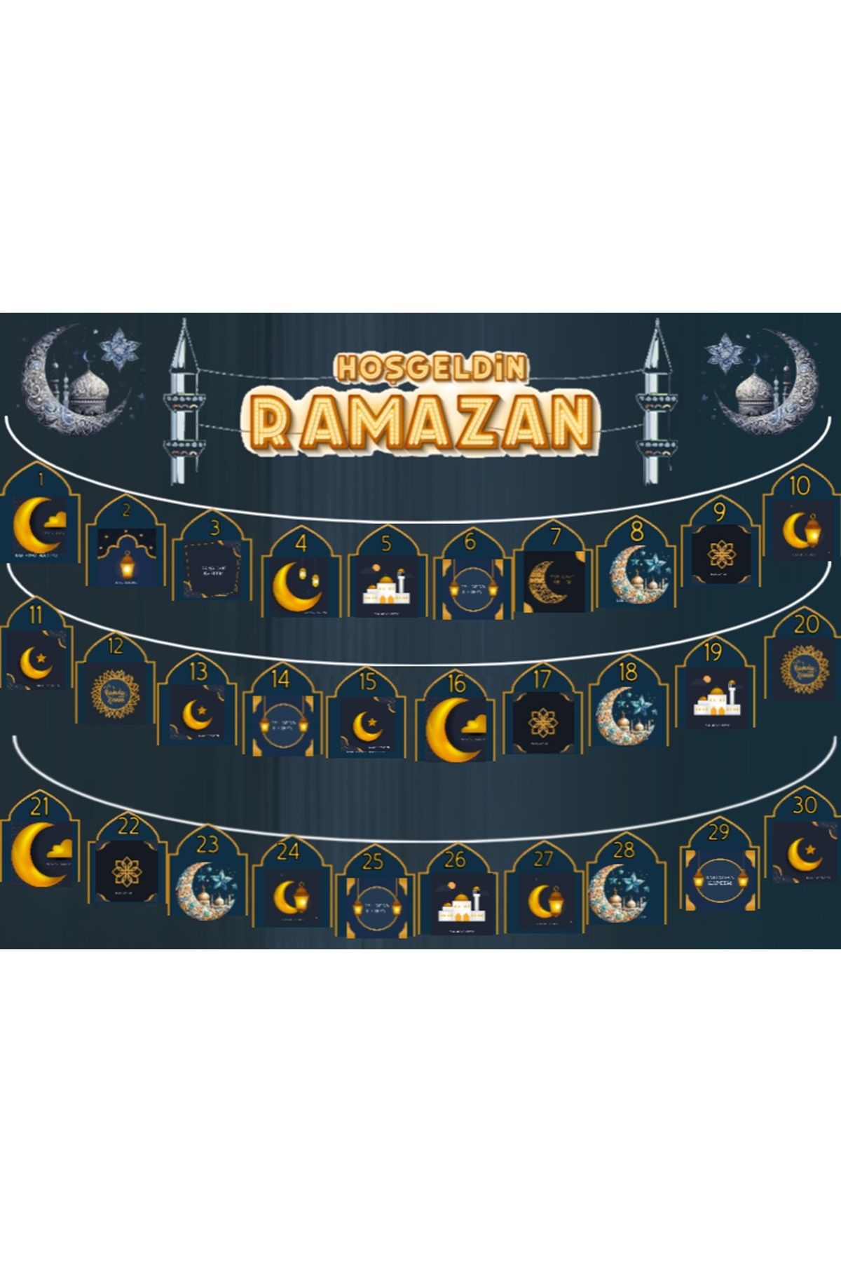 Hiras Dizayn Hoşgeldin Ramazan Banner Ramazan Süsleri 30 Her Güne Bir parça Ramazan Dekorasyonu