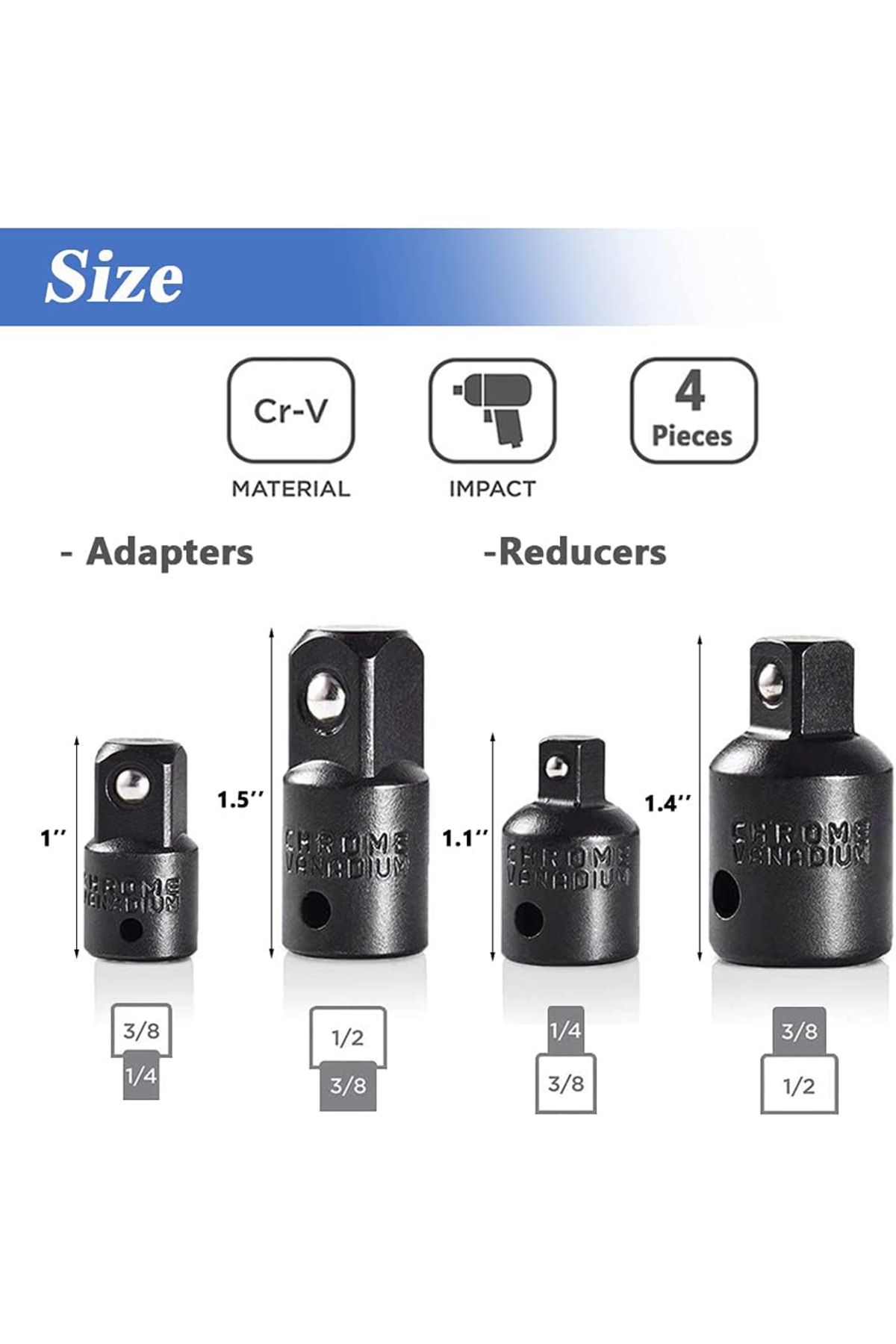 Choice-4pcs Socket Convertor Adaptor Reducer Set 1/2 To 3/8 3/8 To 1/4 3/4 To 1/2 Impact Drive Socket Ad... 3