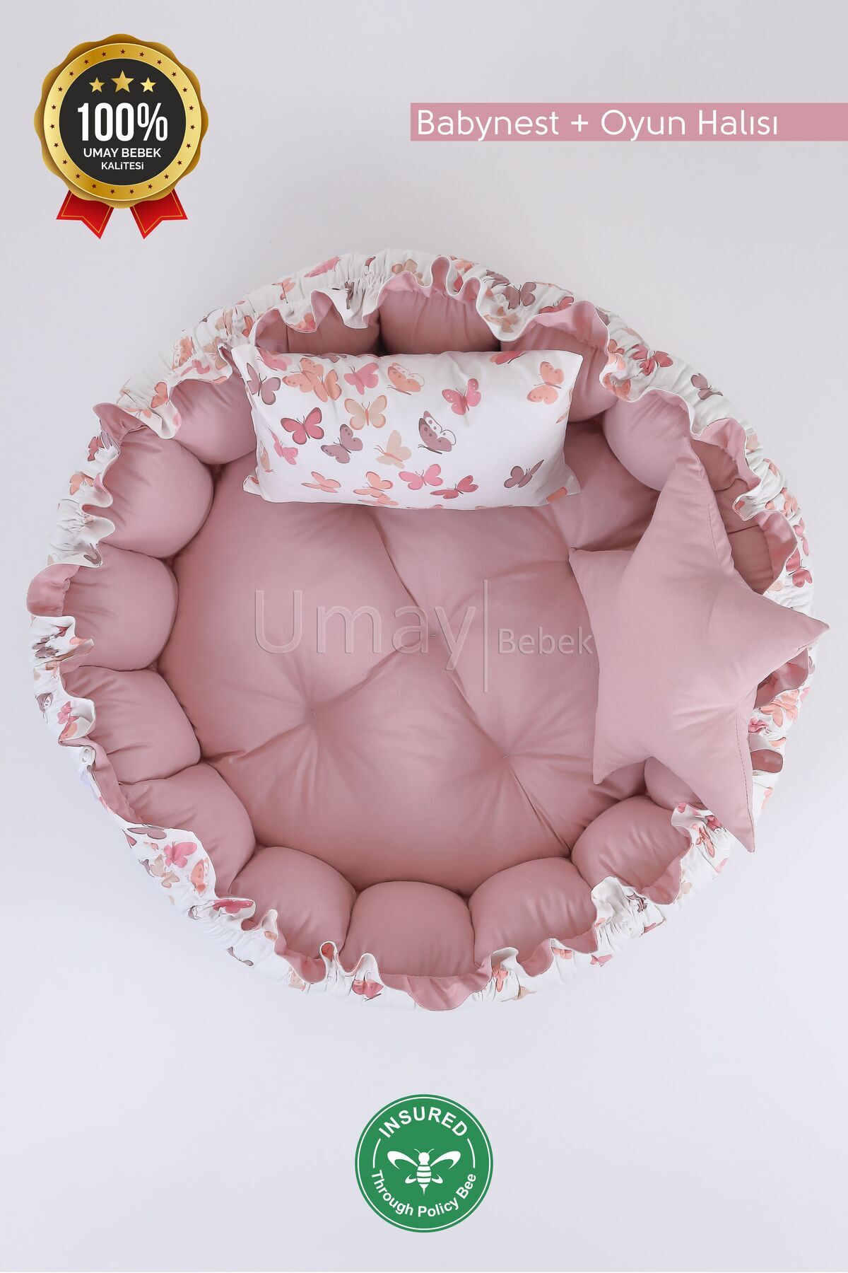 Umaybebek 3'lü Set Yatak Ve Yastık, Yuvarlak Babynest, Oyun Halısı, Bebek Yatağı fotoğrafı 2 (önizleme)