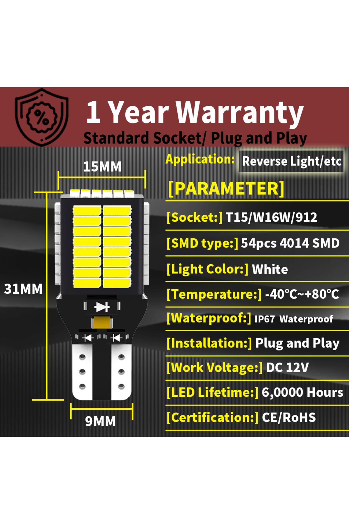 Neallor-2pcs LED Reverse Light Blub Backup Lamp W16W T15 921 Canbus For BMW E81 E87 E88 E82 E92 E90 E91 E... 4