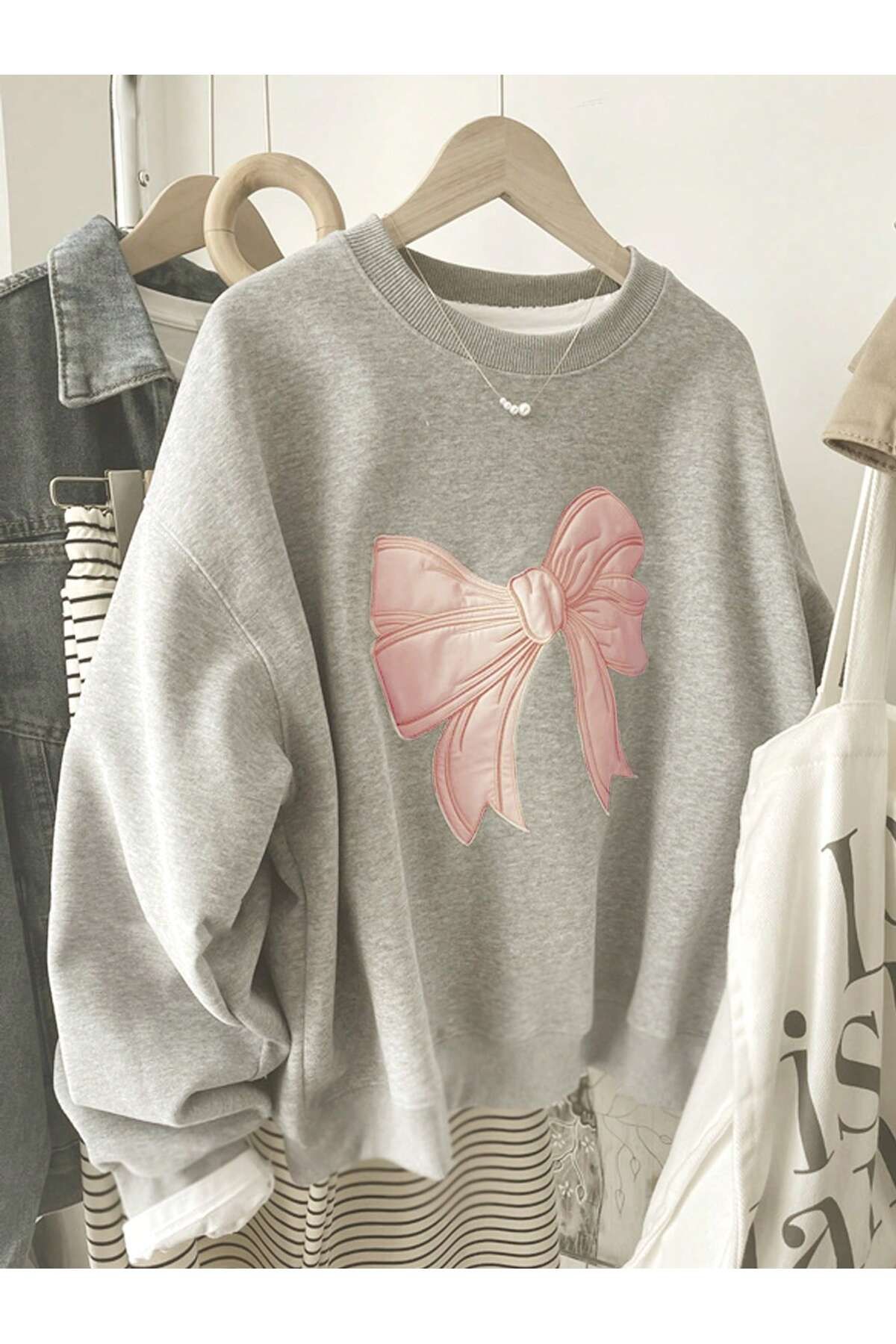 aynewmoda Print PINK  Kapşonlu Sweatshirt Hırka