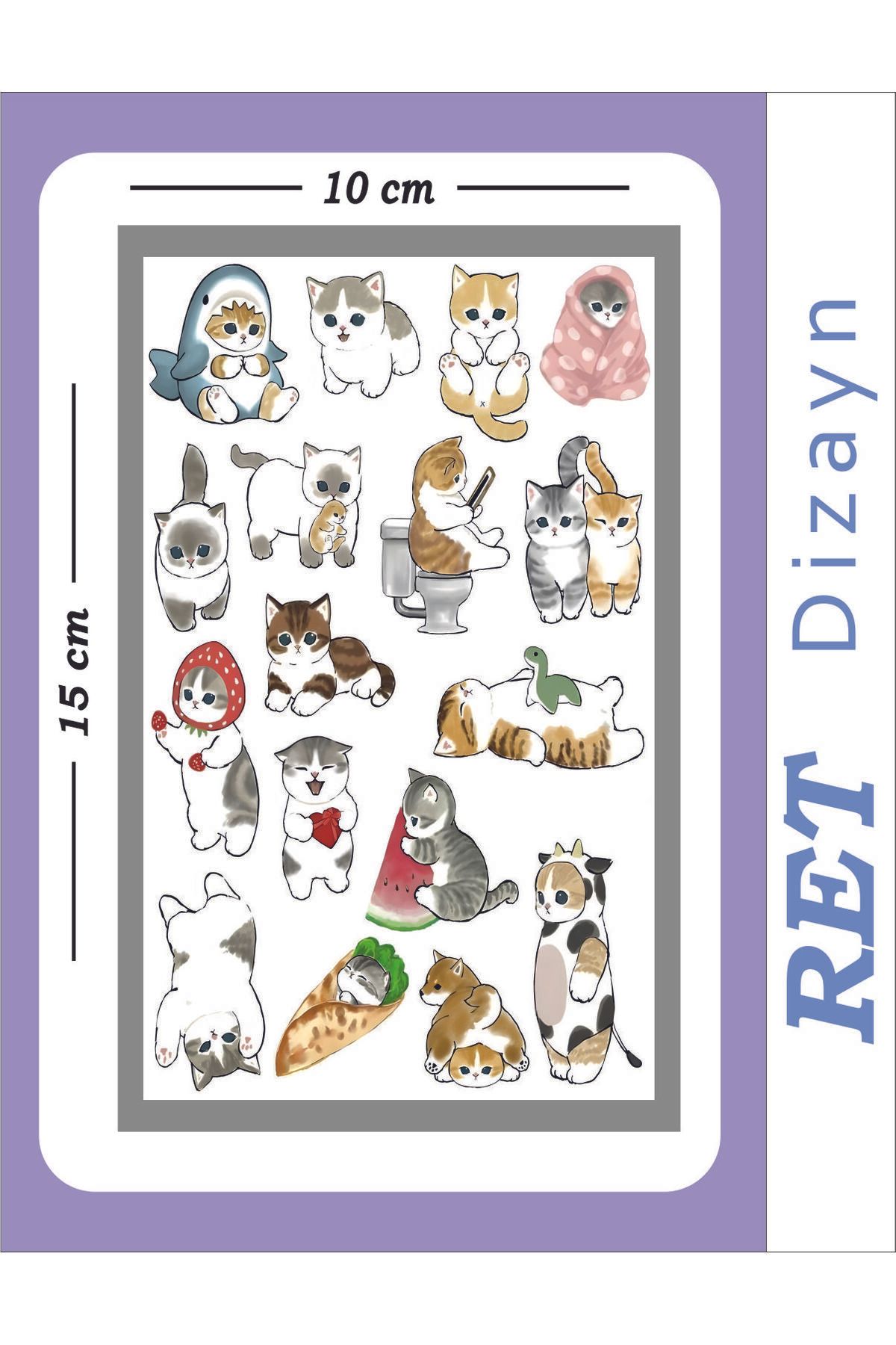 RET Dizayn Sticker MİNİK SEVİMLİ KEDİ  ETİKET  SET Planlama Ajanda Etiket Gezi TABLET