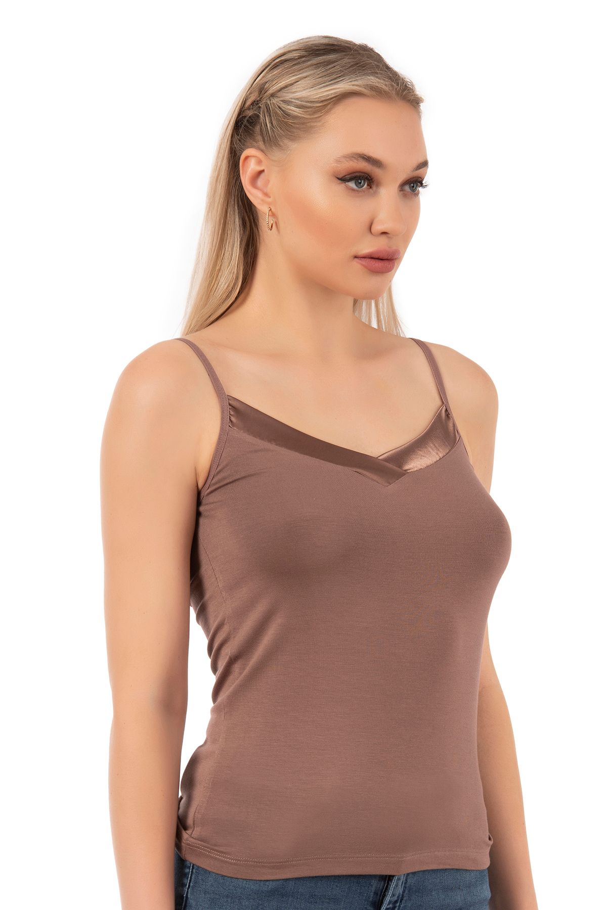 ÖZKAN underwear-Özkan 2040 5 Pack Γυναικεία βισκόζη σατέν λαιμόκοψη Ευέλικτο άνετο μαλακό λεπτό λουράκι 5