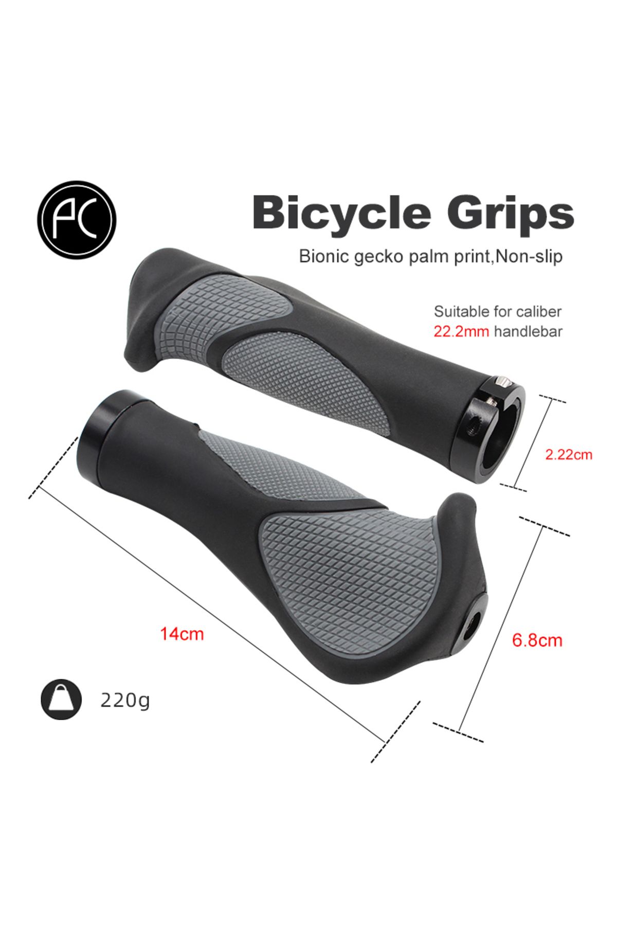 PCYCLING-Black Ergonomic Bicycle Grips Handlebar Tpr Rubber Casing Sheath Tone Non-slip Mtb Cycling 1