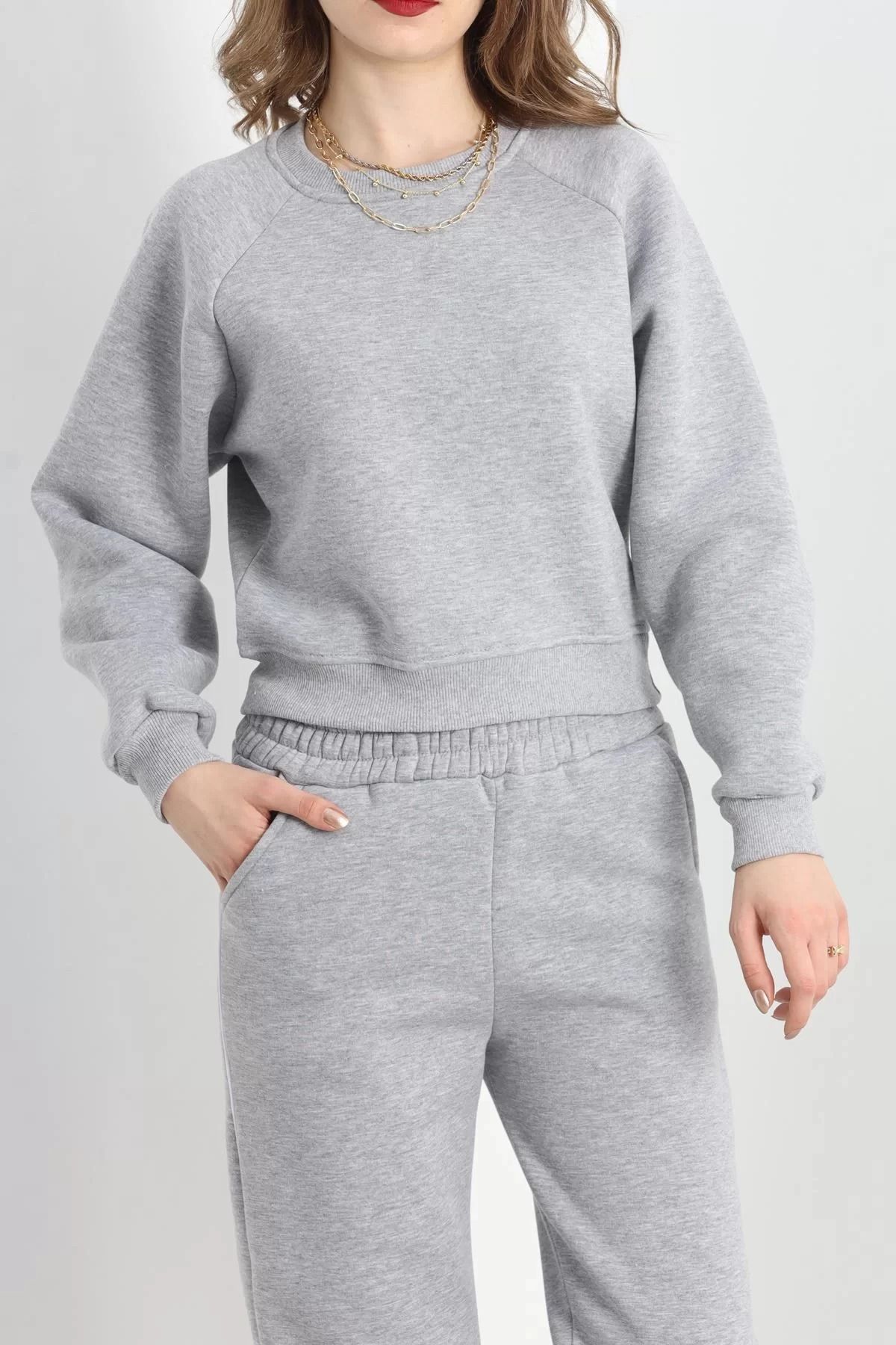 ceylinmoda Bisiklet Yaka 3 İplik Sweat Gri - 20958.1878.