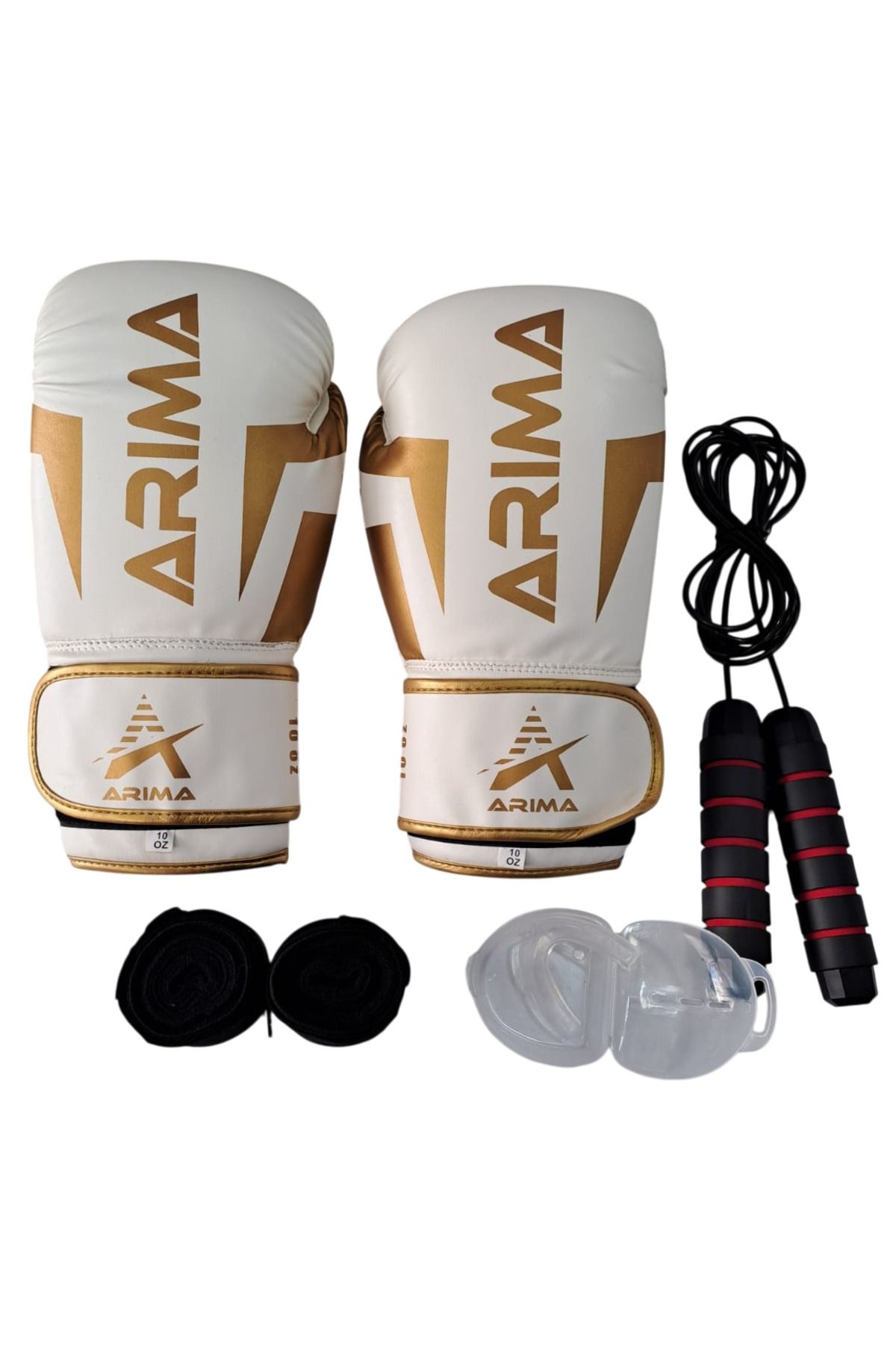 ARIMA Arıma Nova-4 Boks Kickboks Muaythai Ediveni Beyaz (8oz-10oz-12oz) Atlama İpi + Bandaj + Dişlik Set