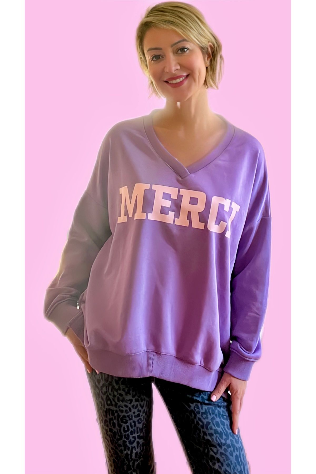 satya Merci Baskılı Lila Sweatshirt