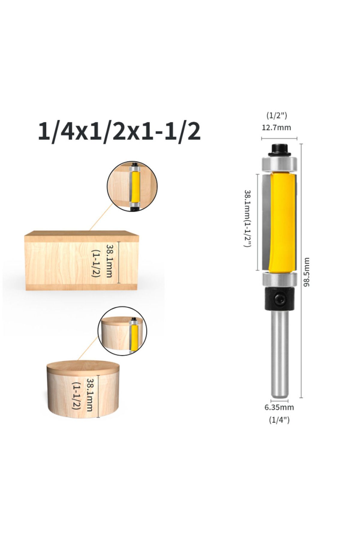 SHENSEN-6.35x12.7x38.1 1pc Flush Trim Bit With Double Bearing Router Bit Woodworking Milling Cutter For Wood 1