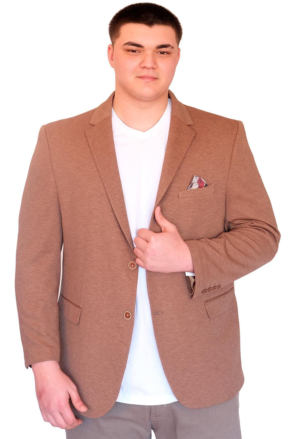 ModeXL Mode XL Büyük Beden Erkek Klasik Blazer Ceket DIAGO 23027 Cappucino