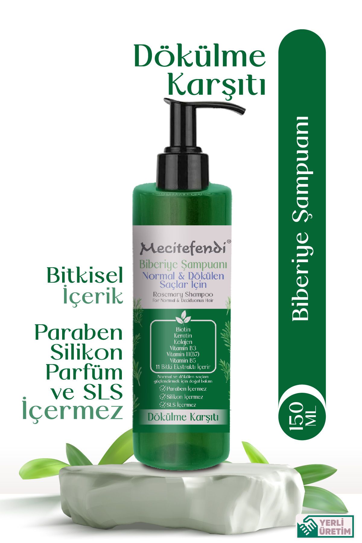 Mecitefendi Saç Dökülmesi ve Yıpranmış Saçlar için Güçlendirici Biberiye Şampuanı (Biotin&Keratin&Kolajen)