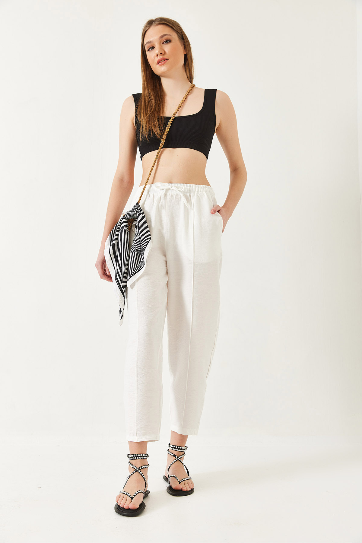 Bianco Lucci-Γυναικείο λινό παντελόνι Shalwar 80017 60271040 6