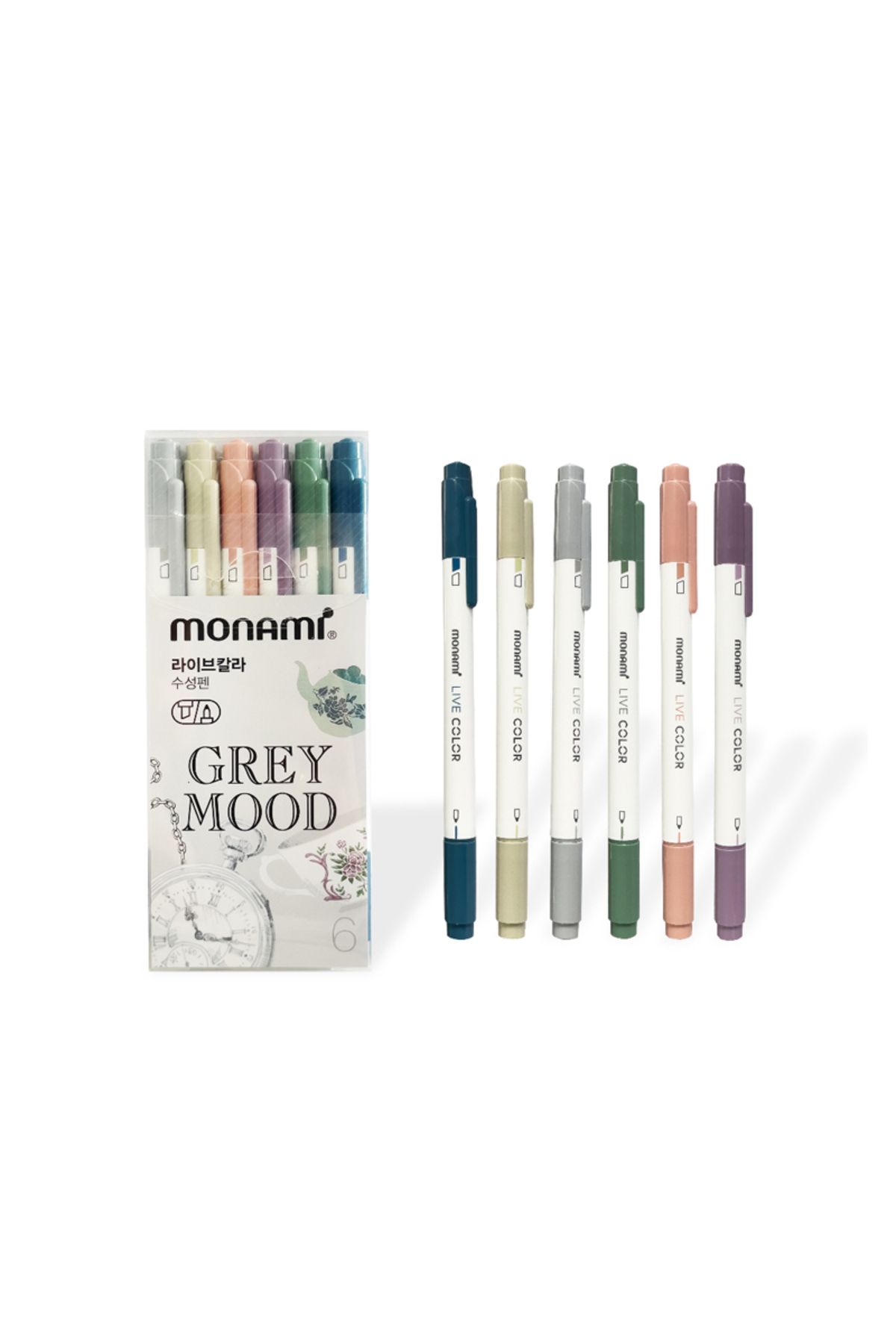 Monami Live Color Su Bazlı Çift Uçlu İşaretleme Kalem Seti Grey Mood 6 Renk