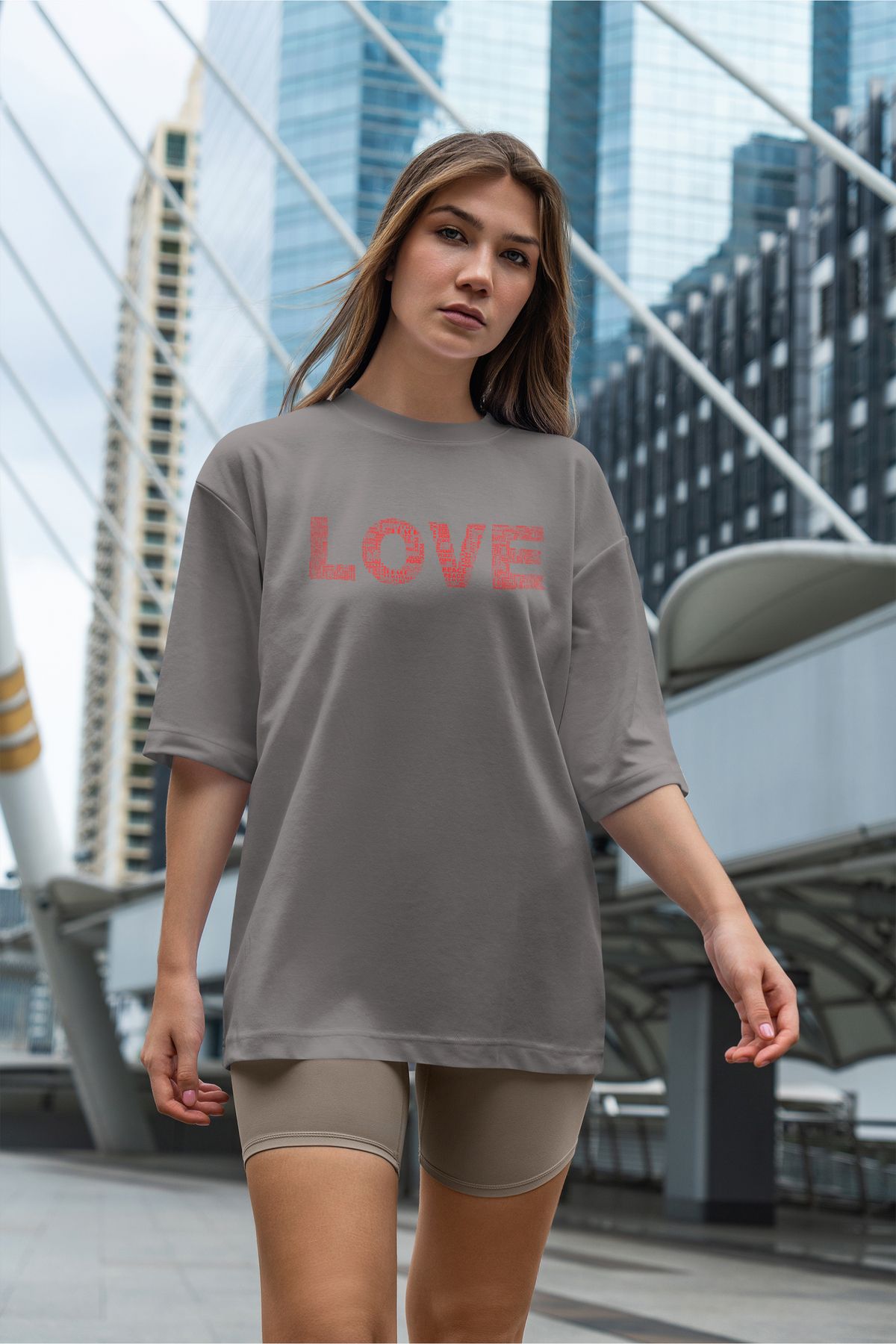 cc collection Love Baskılı Kadın Oversize T-Shirt