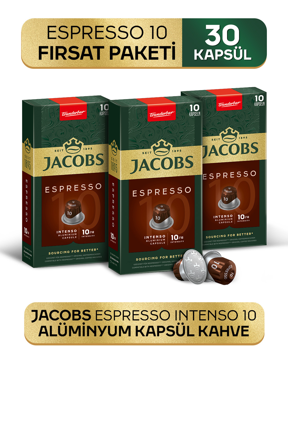 Jacobs-Espresso 10 Intenso Nespresso Compatible Aluminum Capsule Coffee 10 Pieces x 3 Packs 1