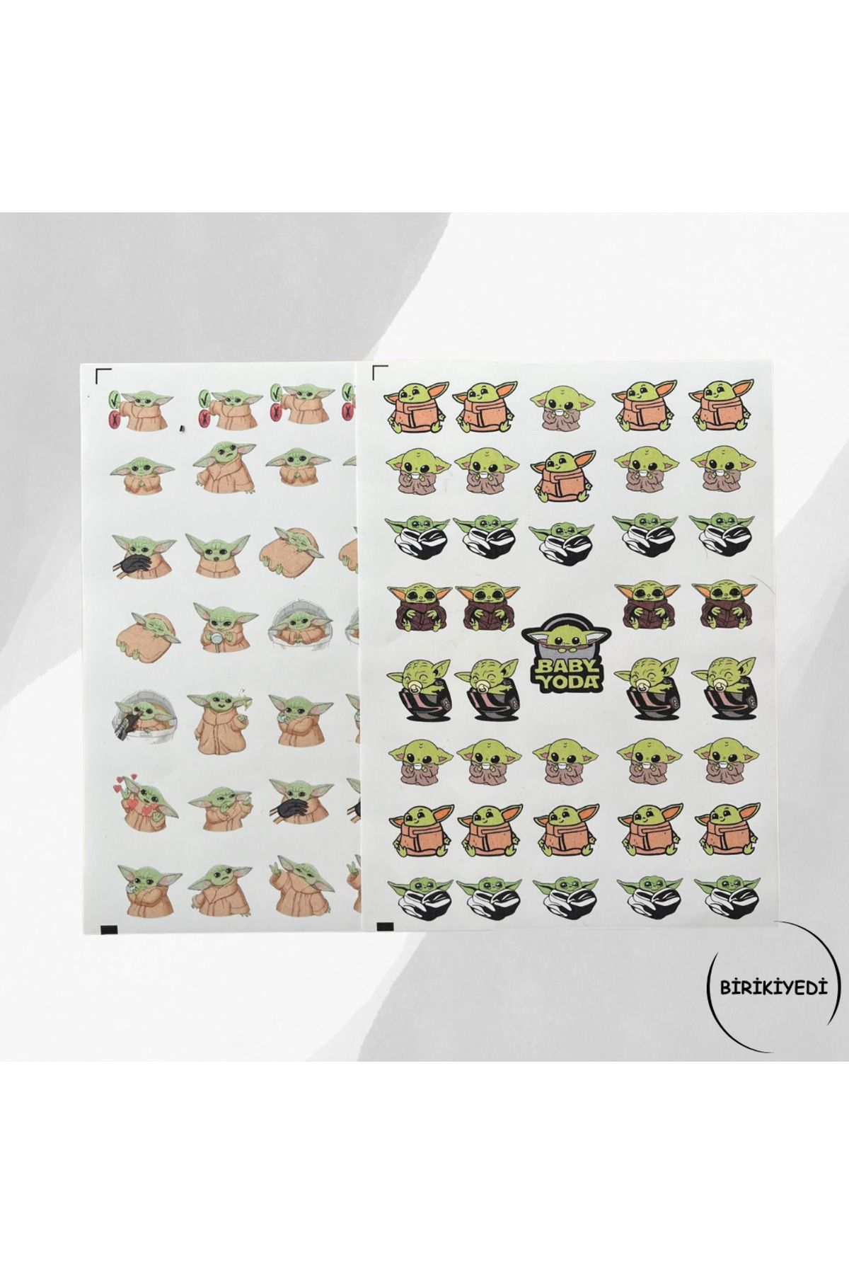 birikiyedi Baby Yoda 2'Li Set Sticker Telefon Laptop Notebook Tablet Defter Matara Etiket