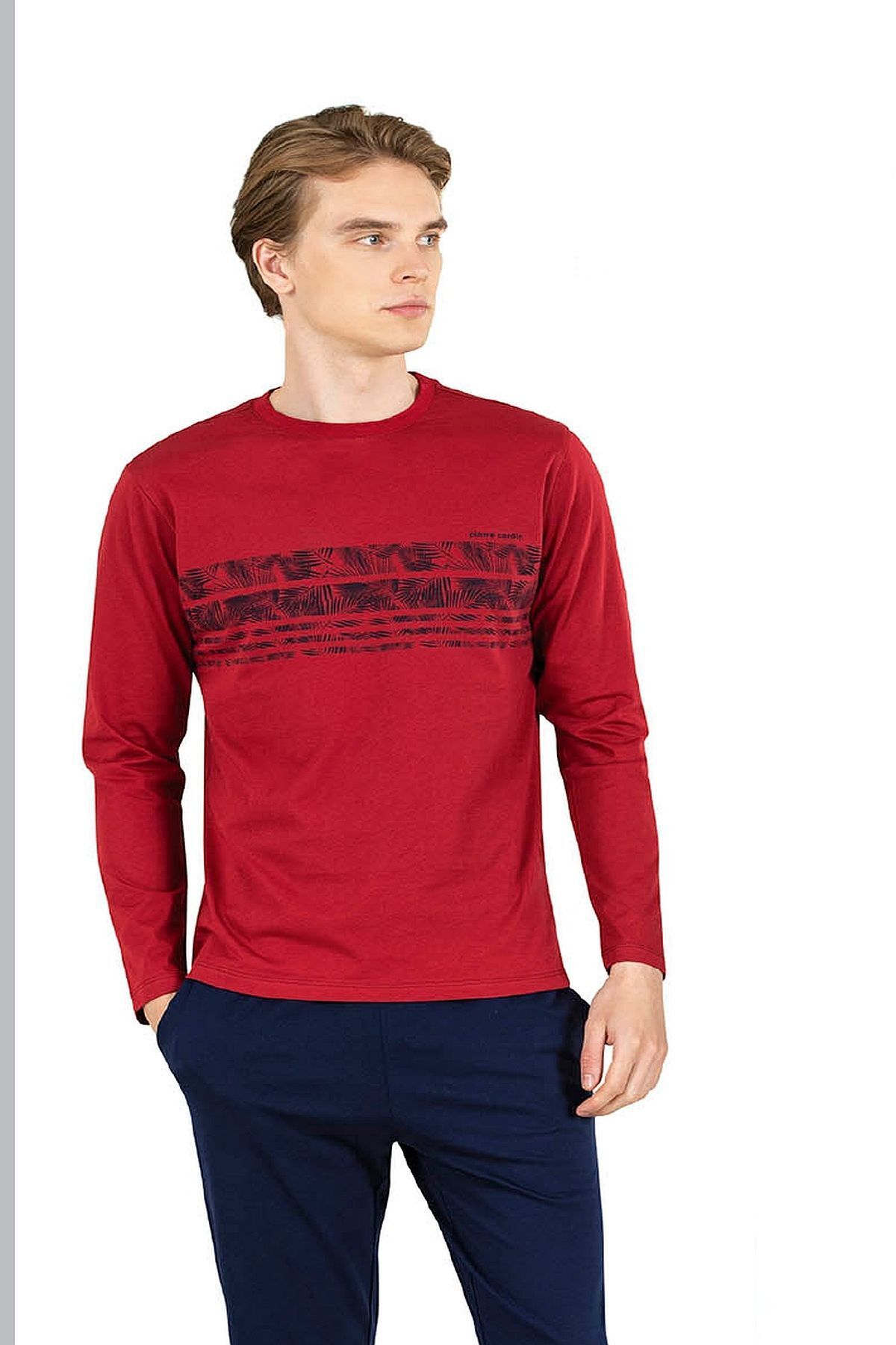 ست پیژامه قرمز مردانه لباس خواب آستین بلند کلارت 6034 Pierre Cardin
