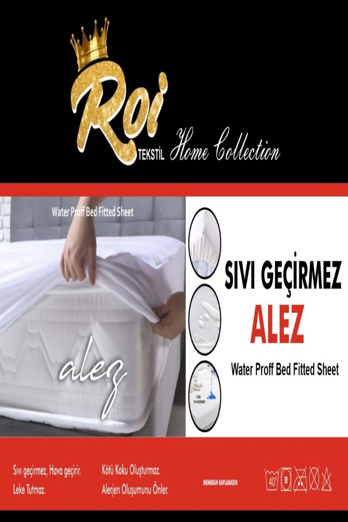 Roi Tekstil Petek sıvı geçirmez koruyucu komple lastikli fitted su-kir geçirmez yatak alezi Tek-Çift kişilik