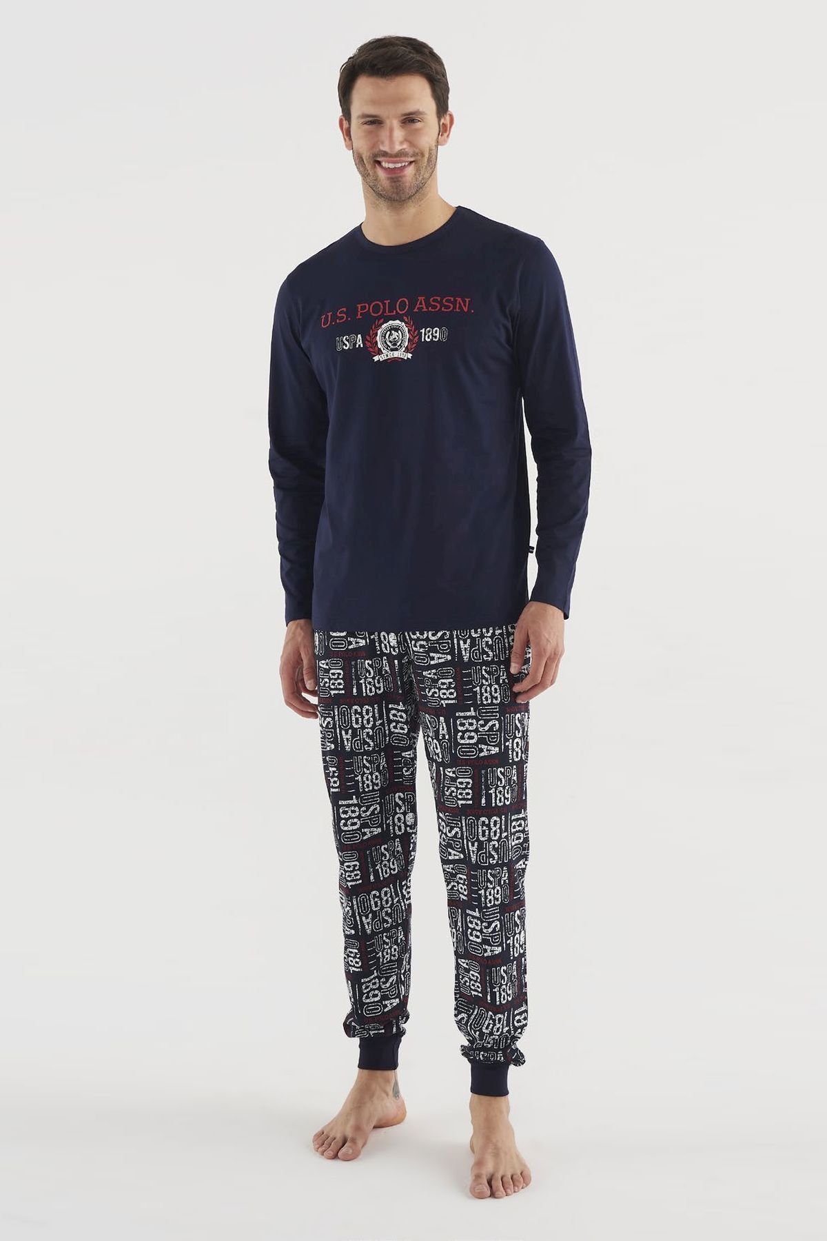 ست پیژامه آبی مردانه لباس خواب سرمه ای 18634 U.S. Polo Assn.