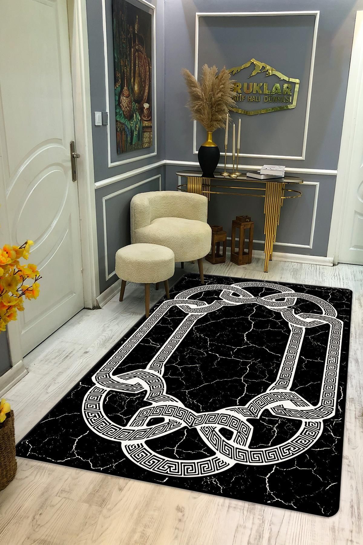 Doruklar Home Collection Kaymaz Taban Yıkanabilir Dijital Baskı Dekoratif Modern Desenli Dot Taban Halı Nova Serisi NV64