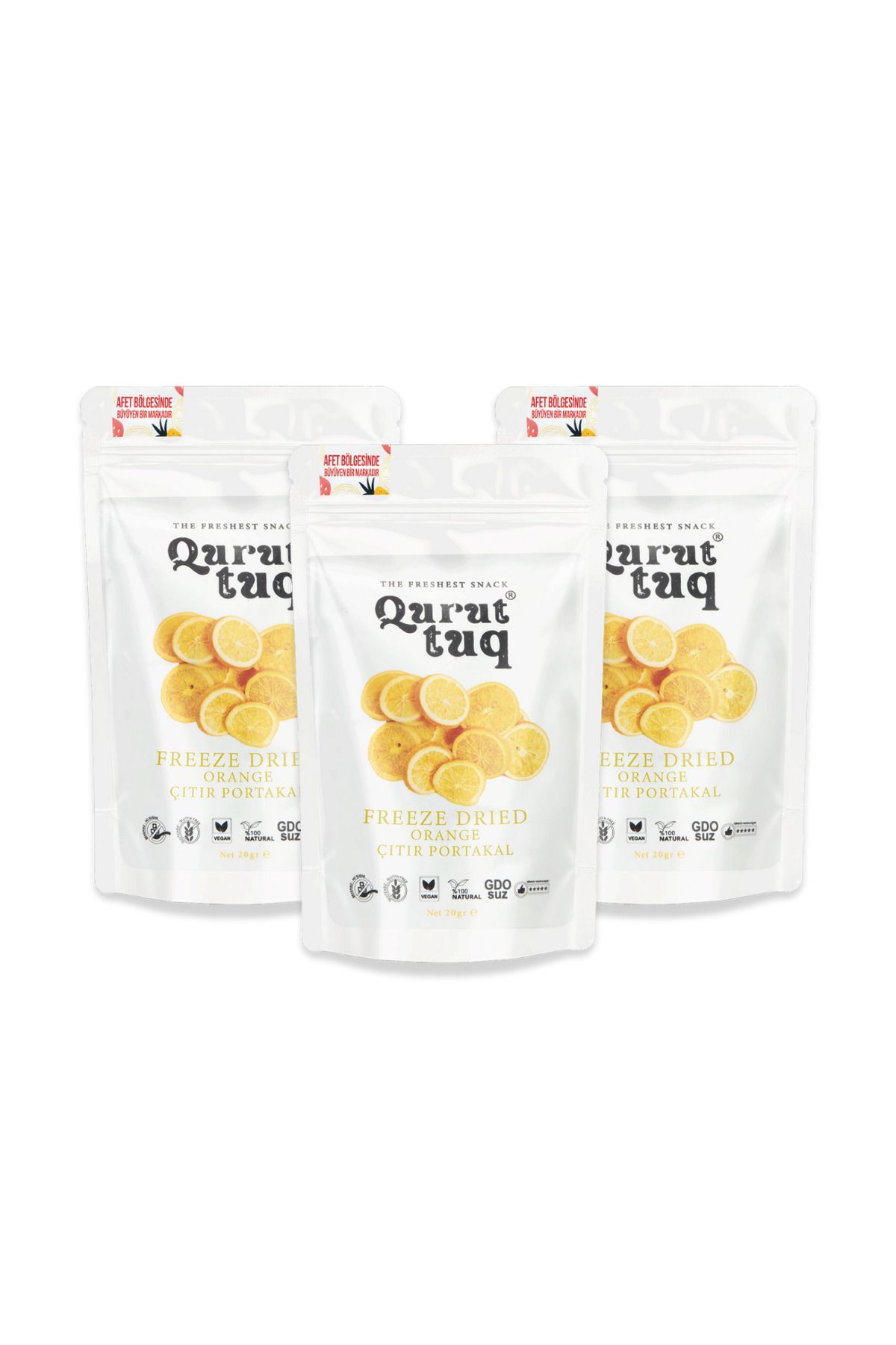 QuruttuQ 3'lü Paket Freeze Dried-Dondurularak Kurutulmuş Çıtır Portakal Cipsi 3x20gr Katkısız-Şeker İlavesiz