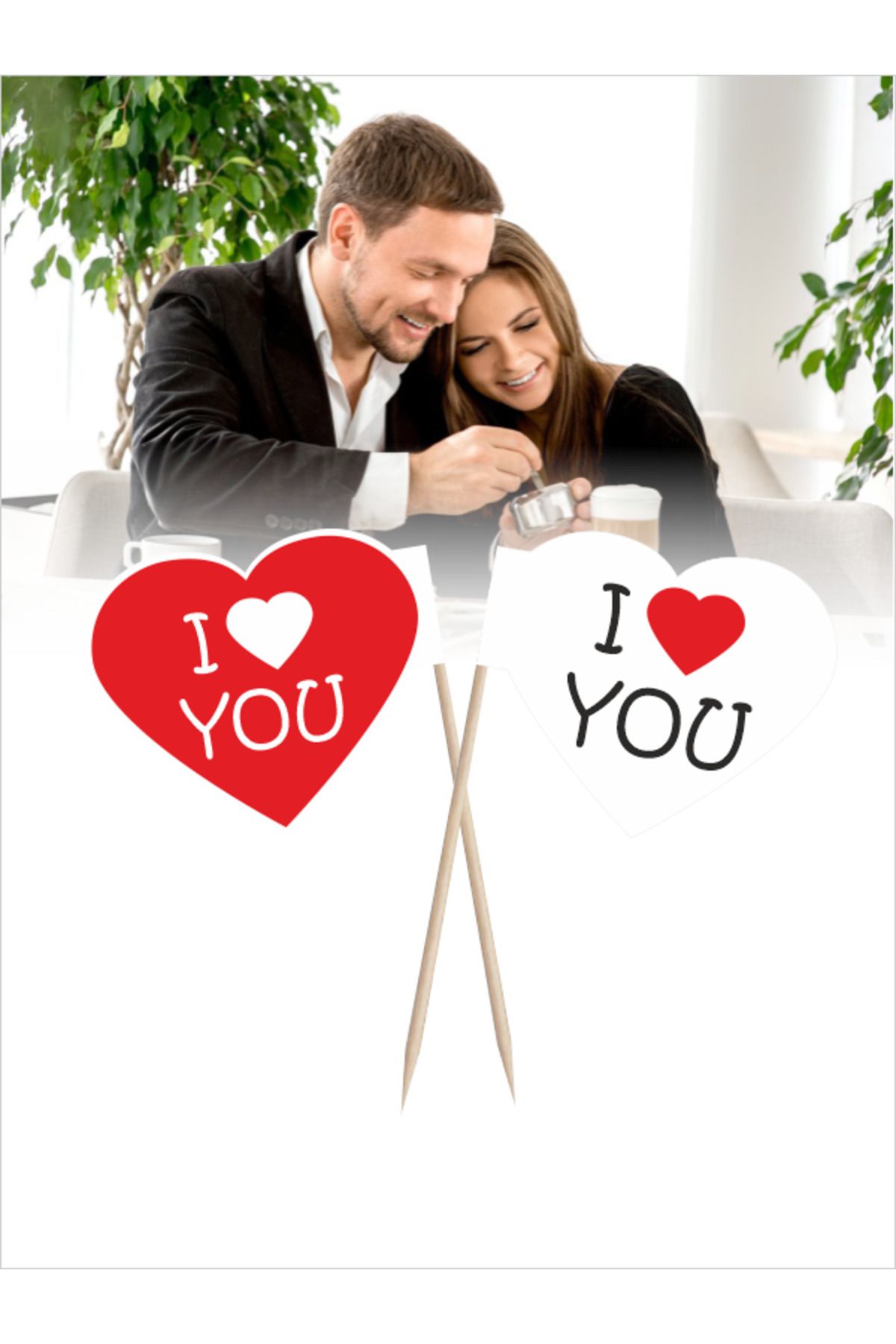 Home I Love You Yazılı Kalp Şeklinde Sevgili, Eş, Yıldönümü Özel Günler için Pasta Kürdanı - 10cm 30adet