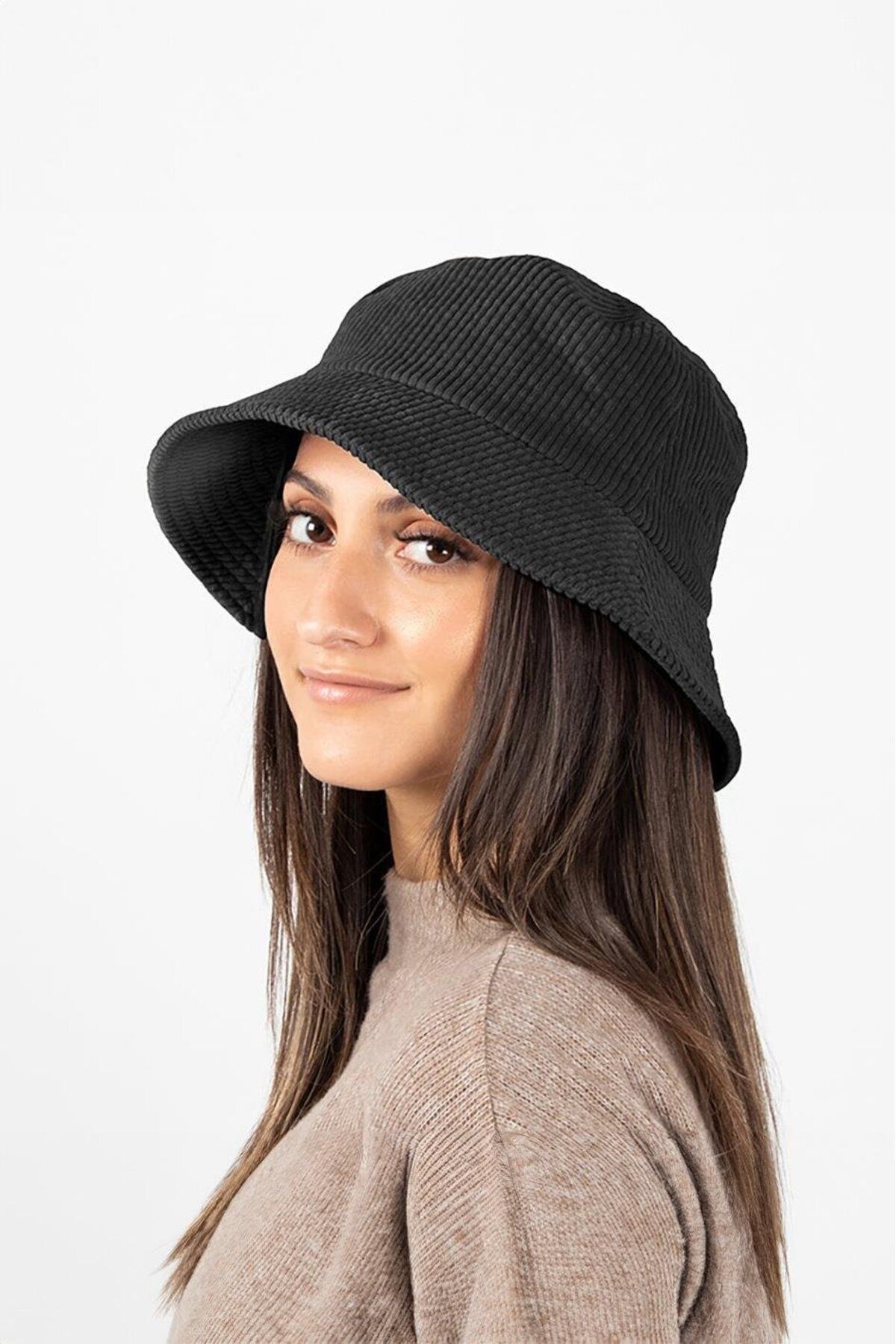 Külah Unisex Kadife Dokulu Basic Kova Bucket Model Şapka