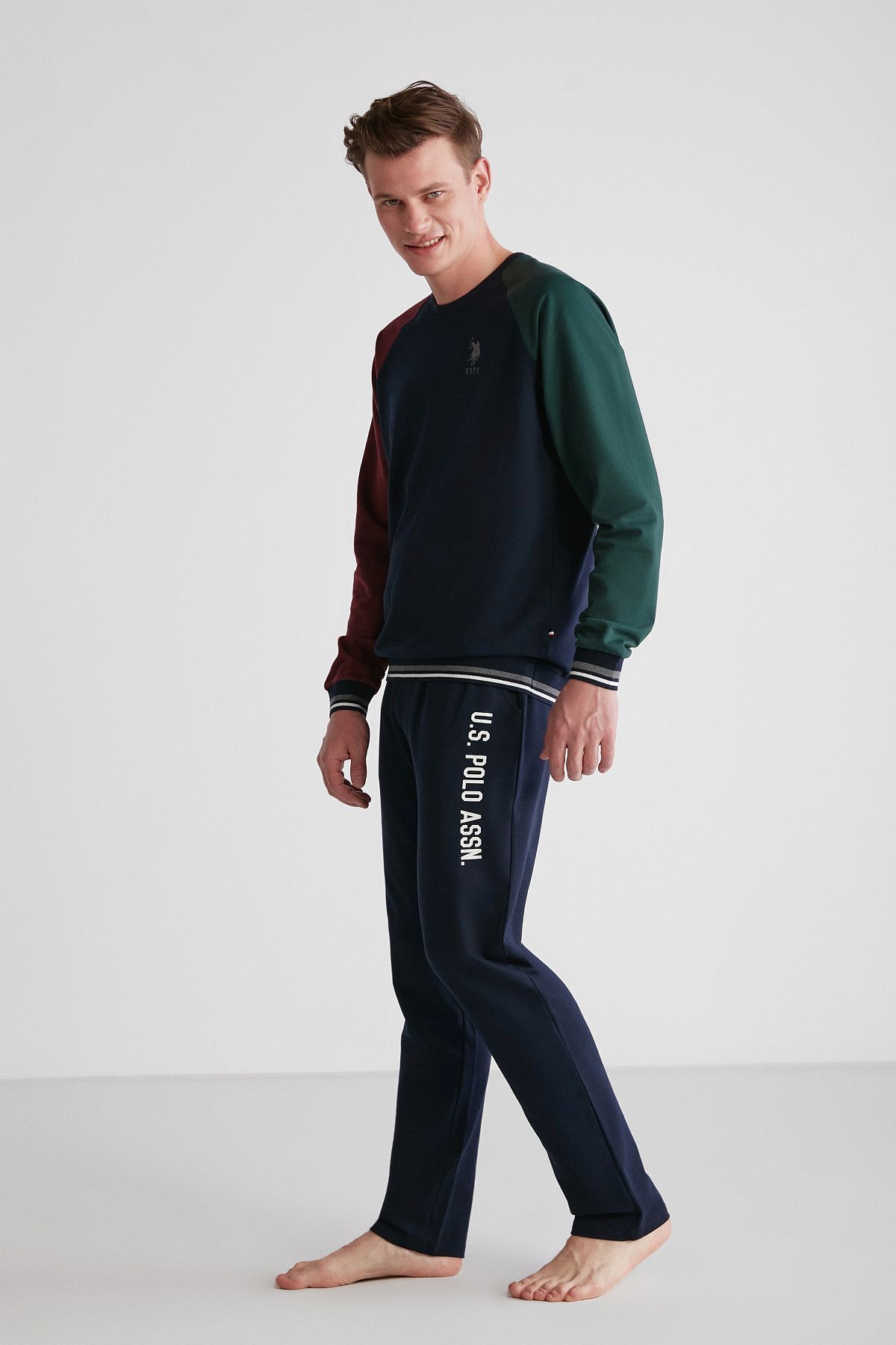 ست پیژامه آبی مردانه پایه. پولو اسن. لباس خواب یقه گرد U.S. Polo Assn.