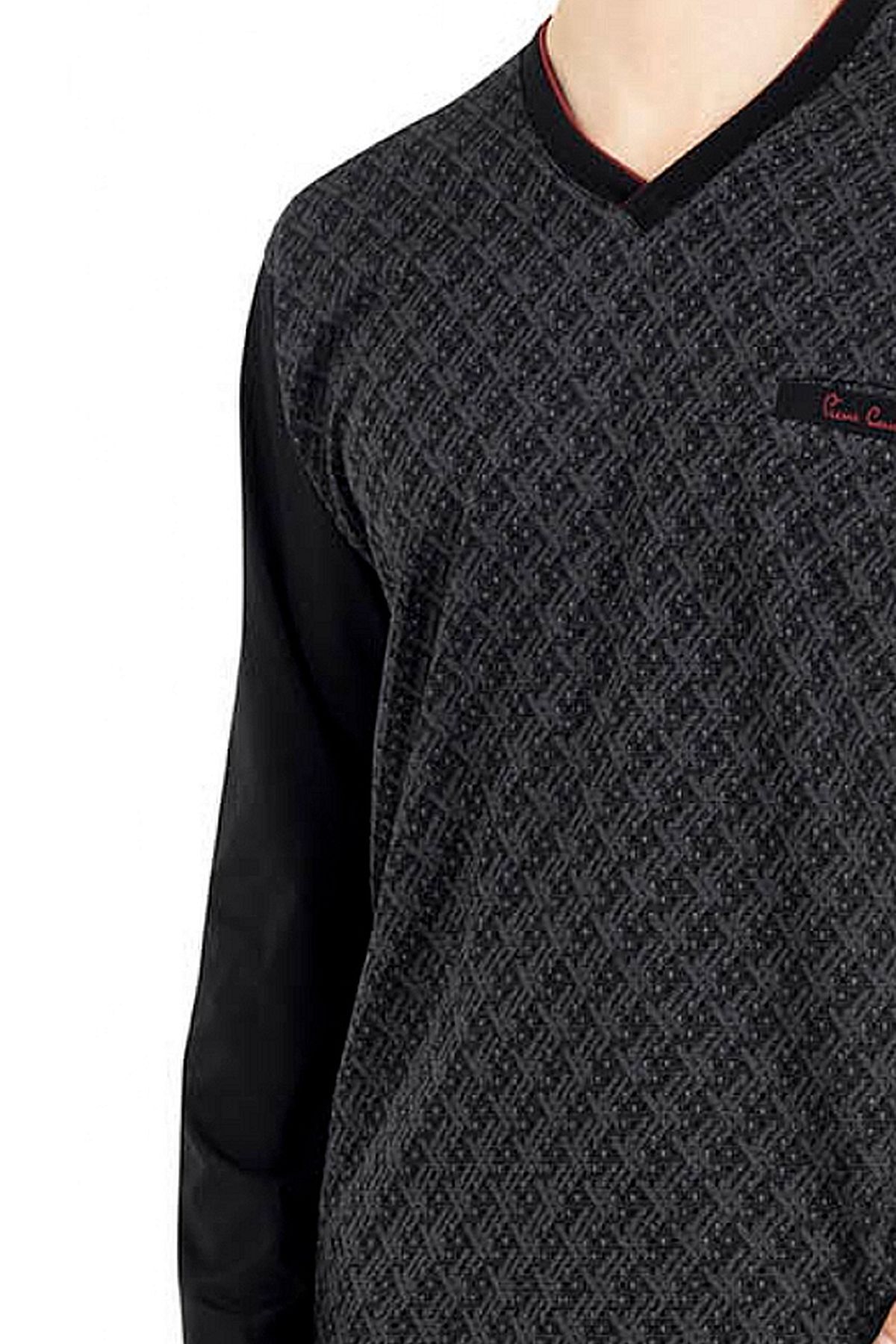 ست پیژامه چند رنگ مردانه لباس خواب آستین بلند ژاکارد مشکی 6023 Pierre Cardin