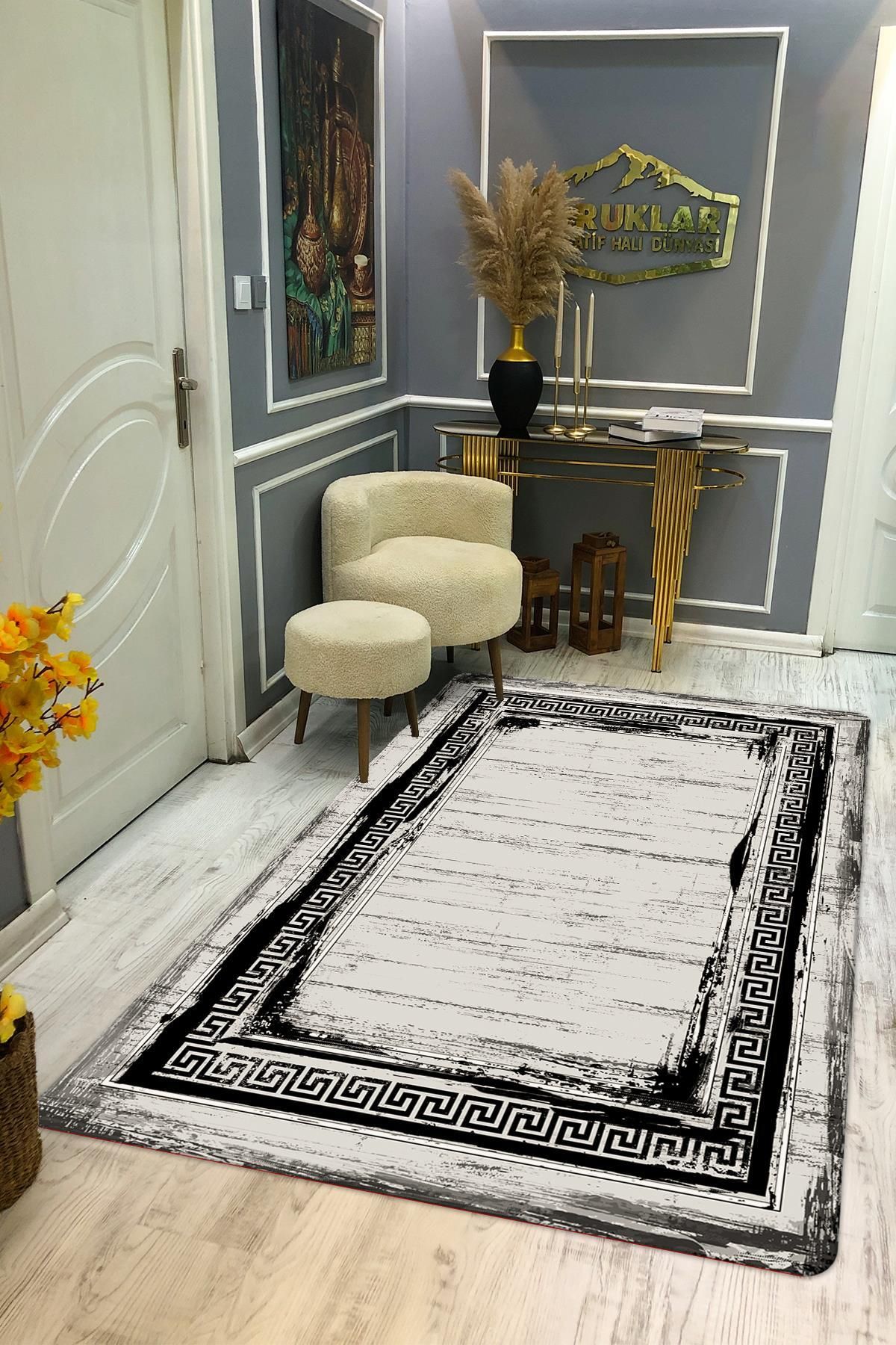 Doruklar Home Collection Kaymaz Taban Yıkanabilir Dijital Baskı Dekoratif Modern Desenli Dot Taban Halı Nova Serisi NV100