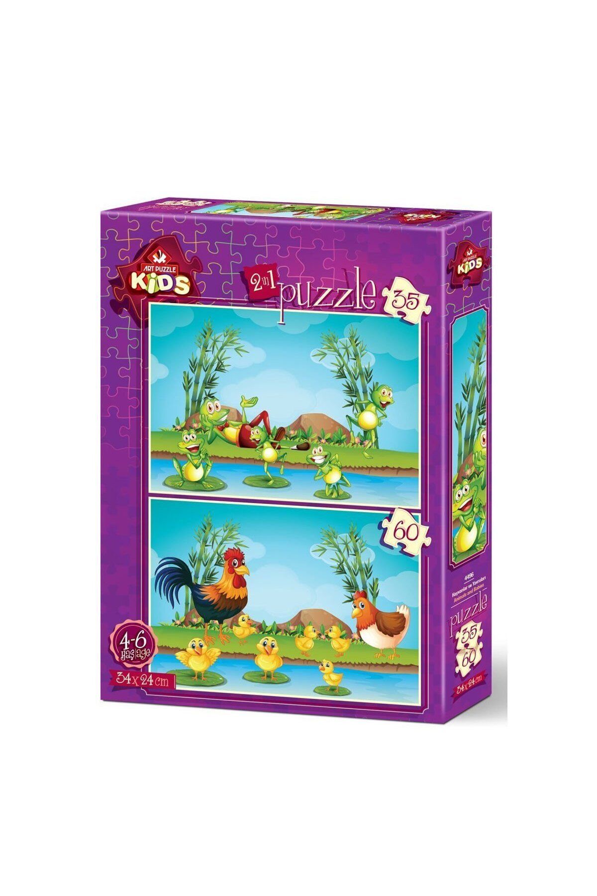 NillyToys 4496 Hayvanlar ve Yavruları 35+60 Parça Çocuk Puzzle -Art Puzzle