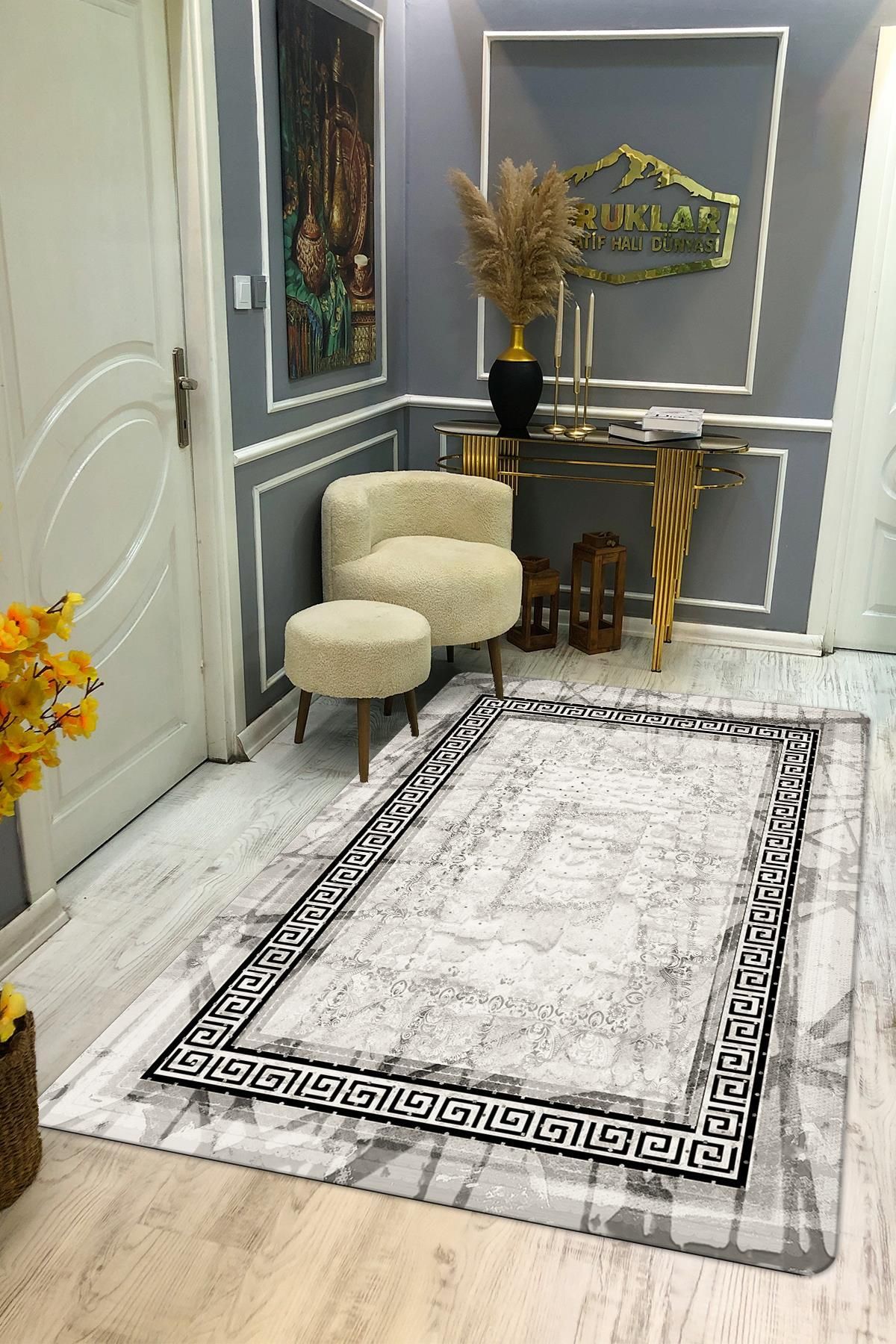 Doruklar Home Collection Kaymaz Taban Yıkanabilir Dijital Baskı Dekoratif Modern Desenli Dot Taban Halı Nova Serisi NV91