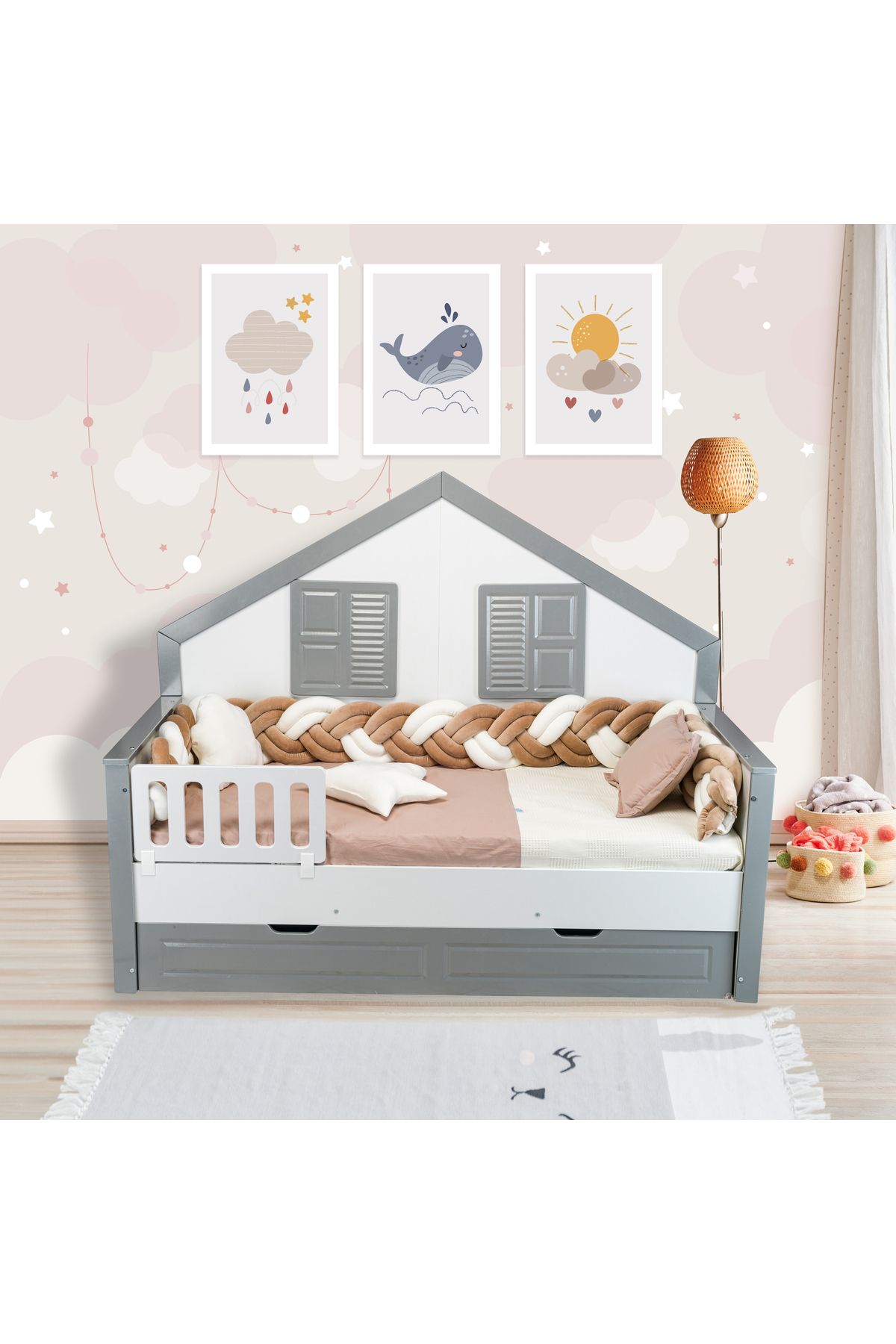 TuGu home baby TUGU HOME&BABY KADİFE-PAMUKLU 6 PARÇA 90x190 cm MONTESSORİ YATAK,TEK KİŞİLİK MONTESSORİ UYKU SETİ