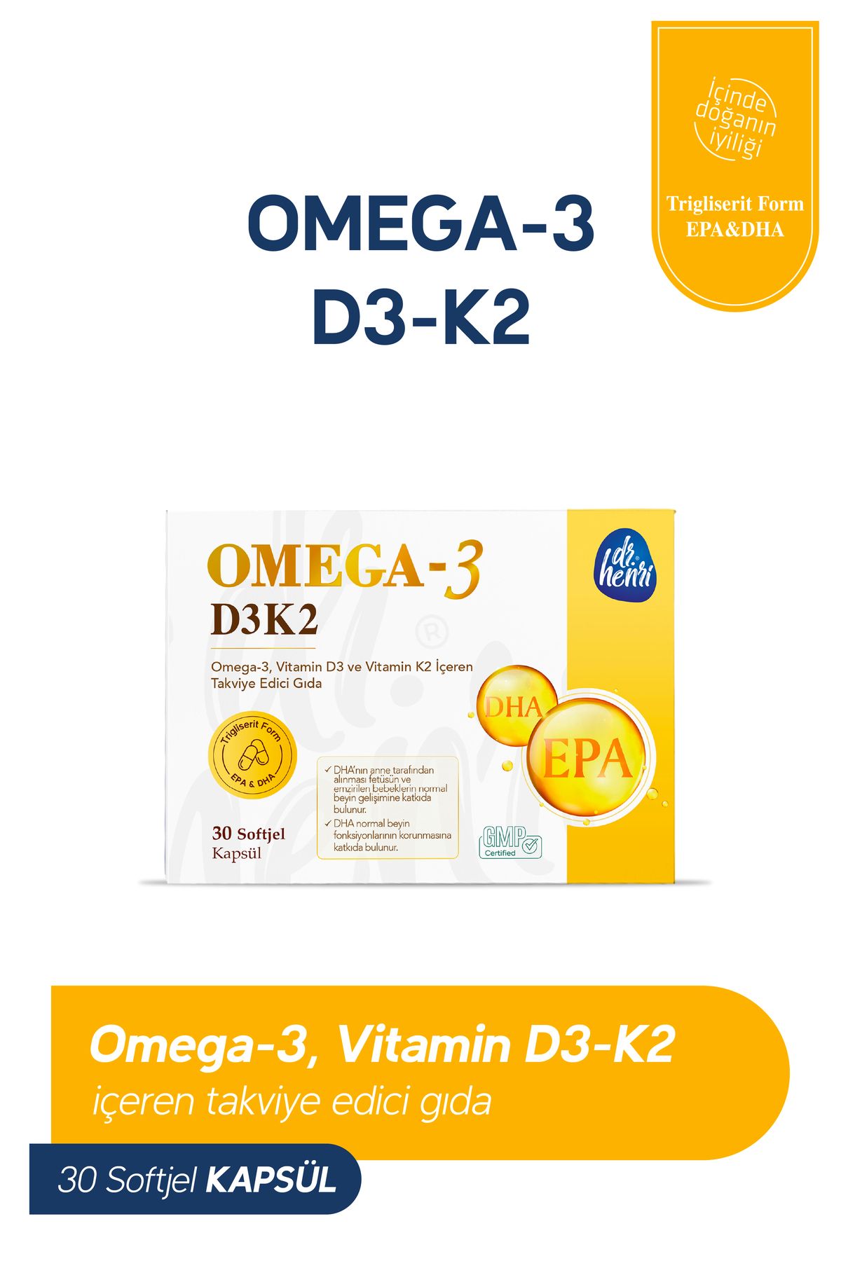 Dr.Henri Balık Yağı Içeren Omega-3 D3 & K2 Vitamin 30 Tablet Takviye Edici Gıda