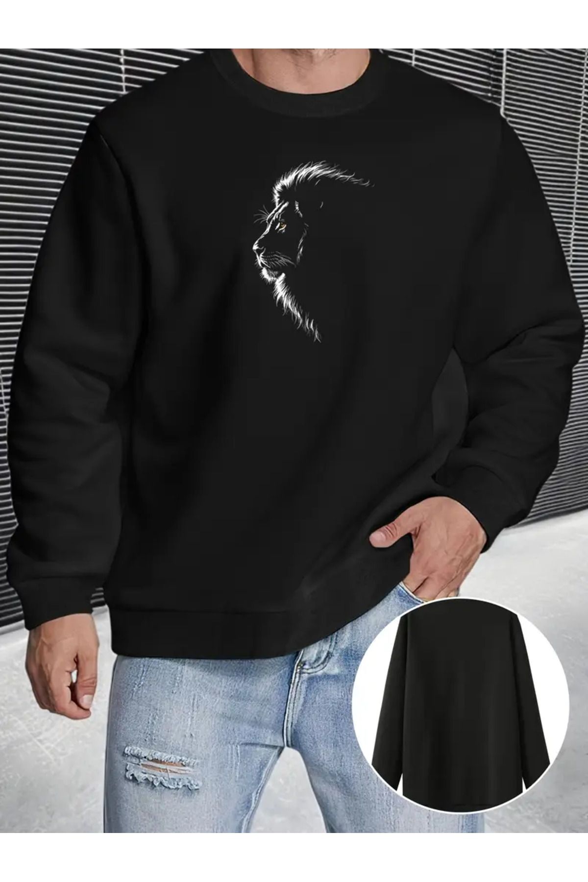 LUNAVISTA Egemen Aslan Profili Hayvanları Korur Baskılı Erkek Moda Uzun Kollu Sweatshirt