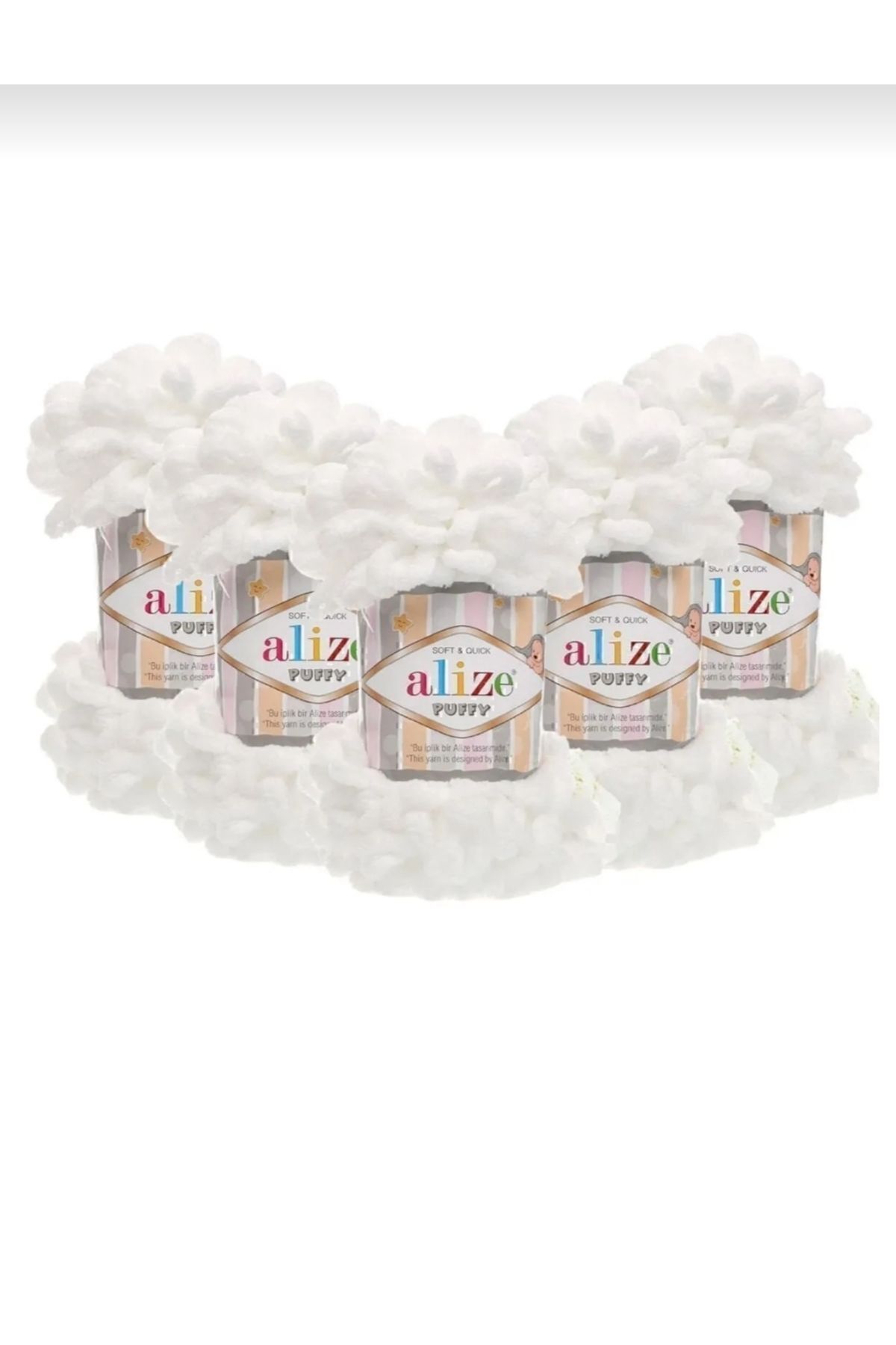 Alize-White Puffy Finger Yarn - 5 Pack, No:55 1