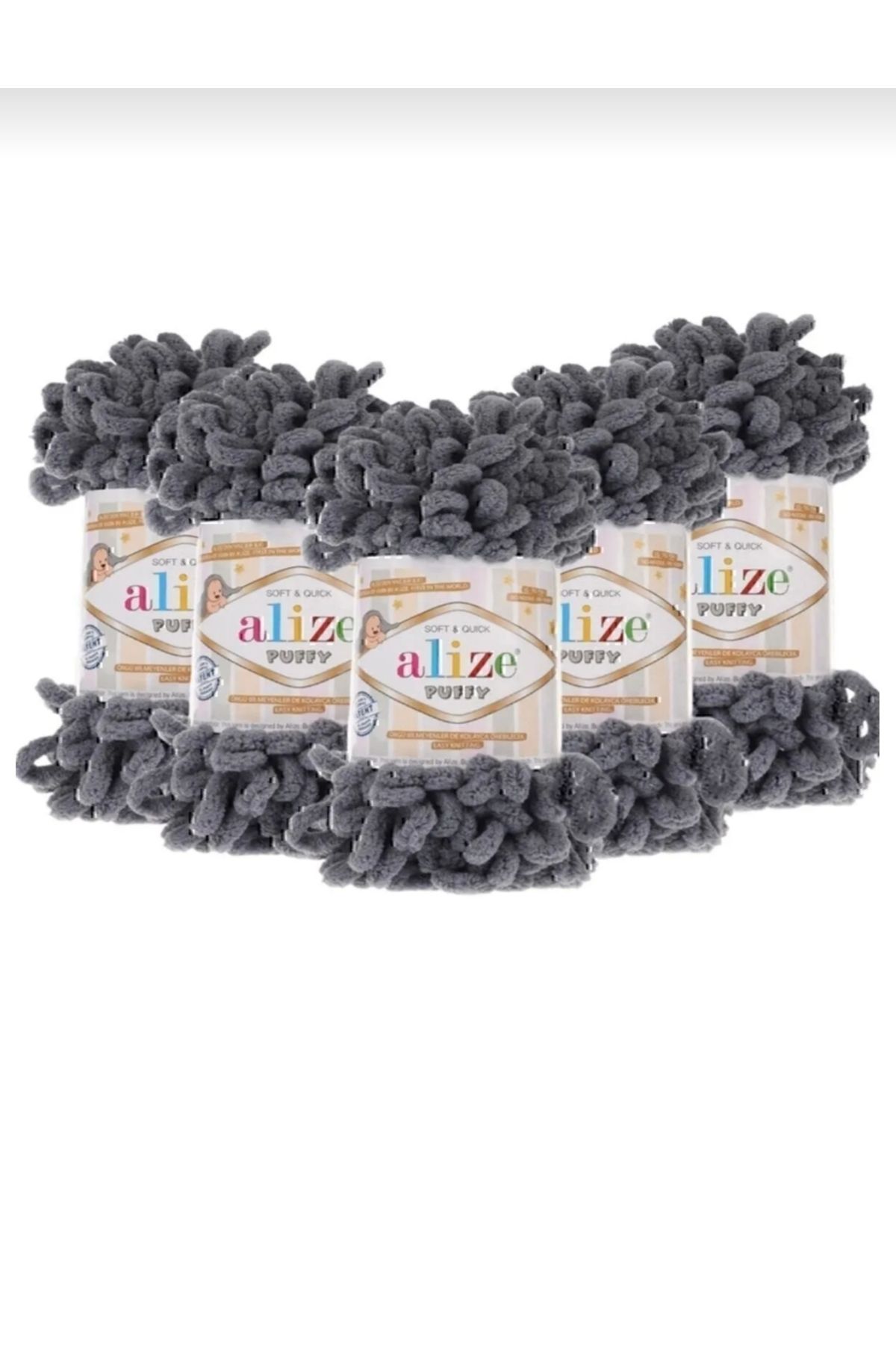 Alize-Gray Puffy Finger Yarn - String No:87, Pack of 5 1