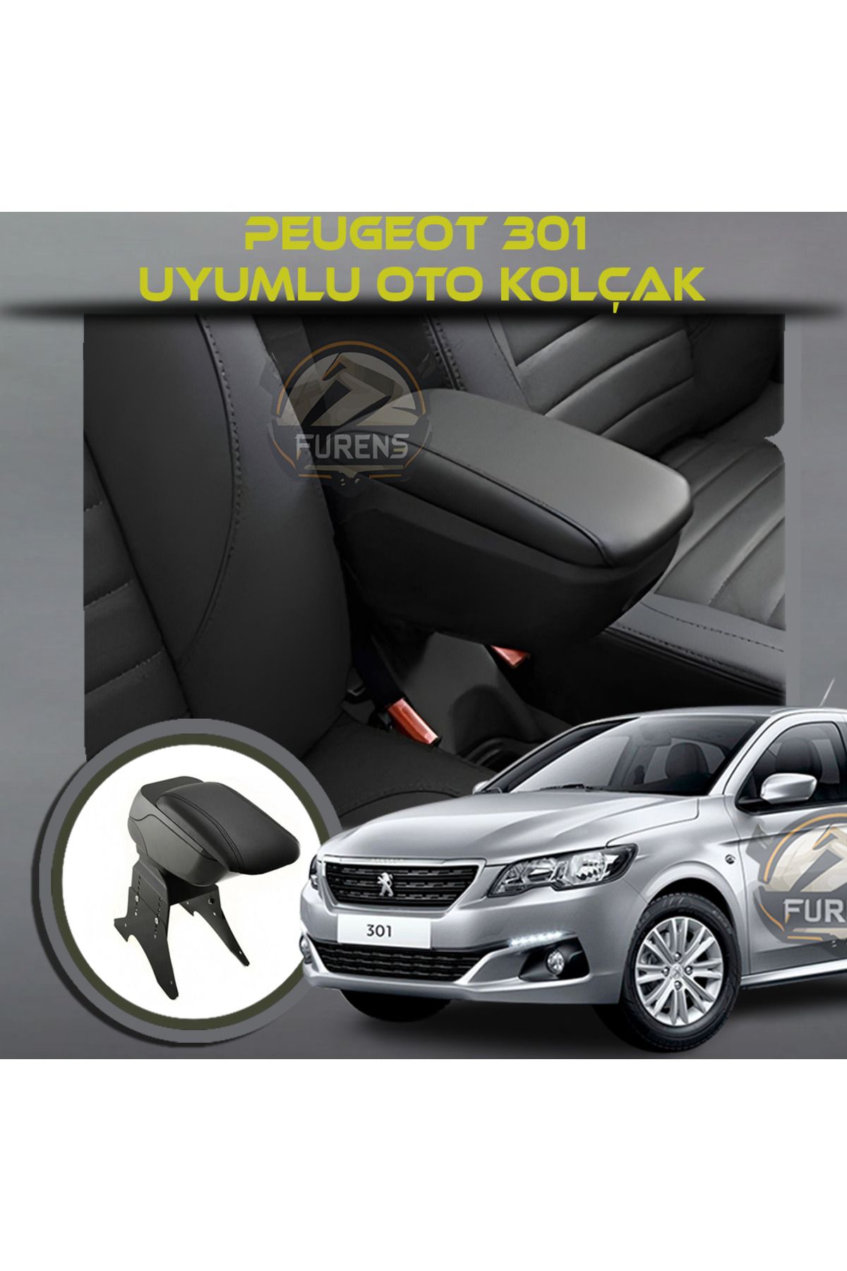 STS Oto Aksesuar Peugeot 301 2012-2021Uyumlu Kol Dayama Ve Kolçak Sürgülü Bardaklıklı Ayarlanabilir Siyah Deri