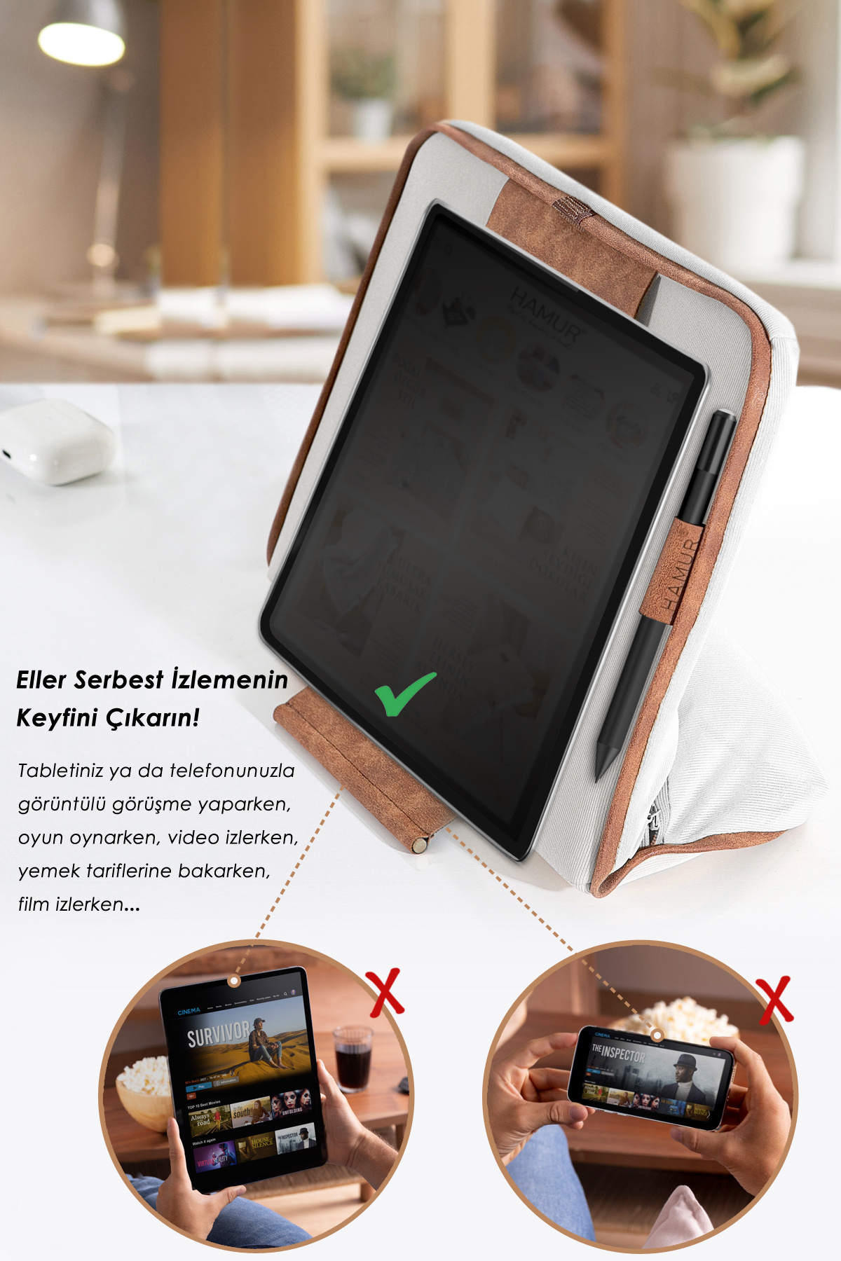 HAMUR-Mousepad με μαξιλαράκι/μαξιλάρι στήριξης καρπού Tablet Phone Stand Πλένεται ύφασμα Δερμάτινο Λεπτομερές γκρι 6