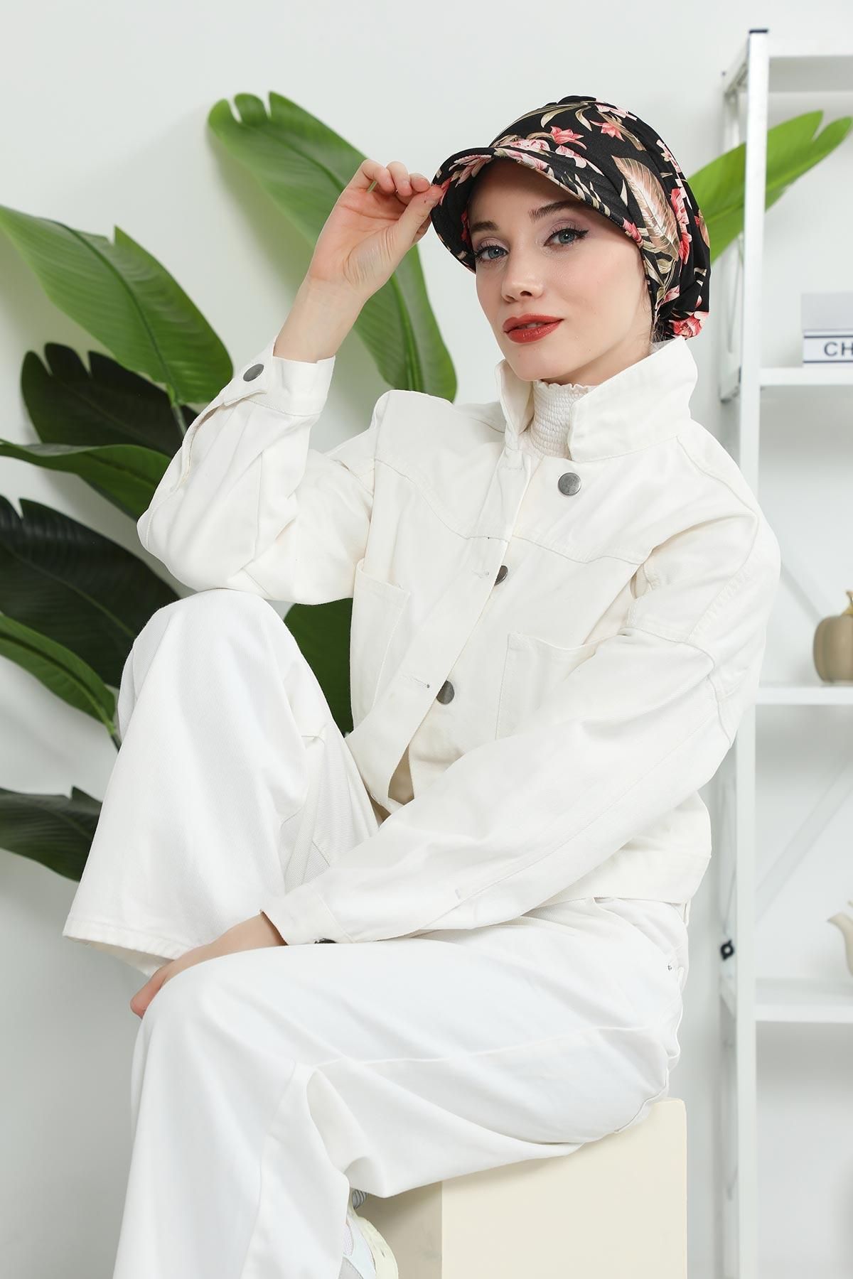 Aisha's Design-Pălărie cu vizor din bumbac pieptănat cu model - Bonnet, B-73YD 2